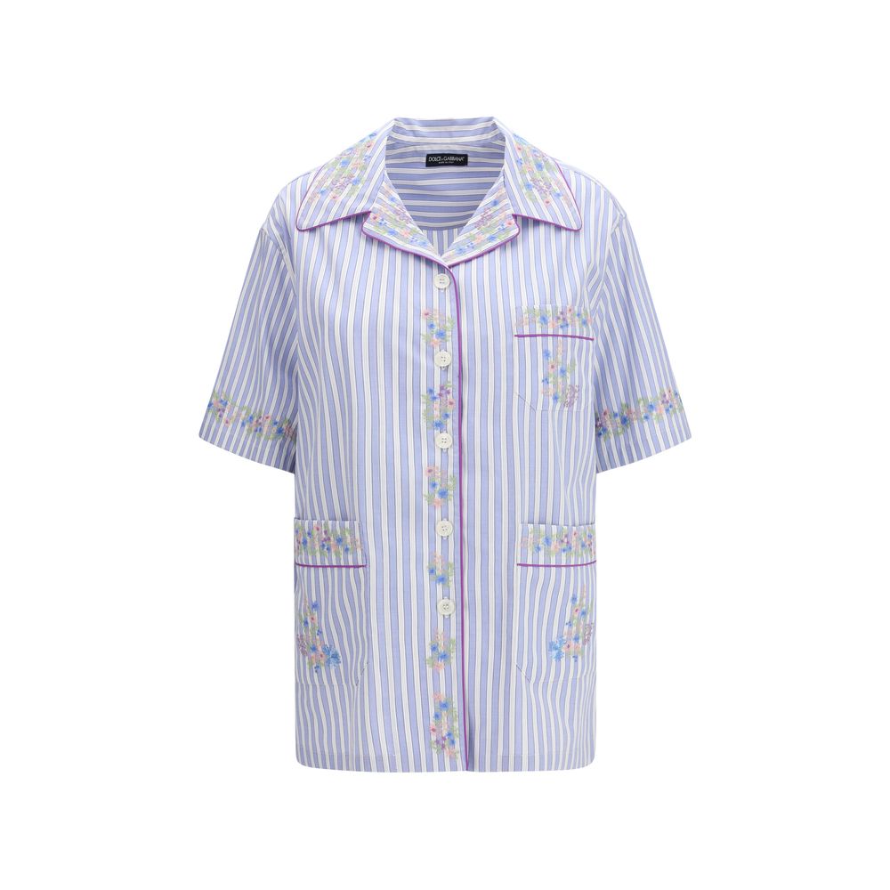Dolce & Gabbana Blaues Baumwollhemd mit Muster