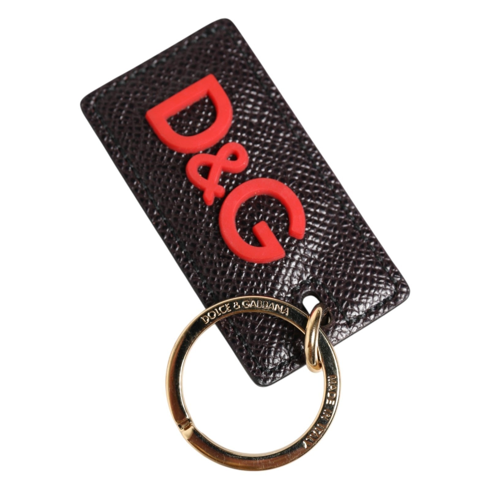 Dolce & Gabbana Schwarzer Kalbsleder-Schlüsselanhänger mit Logo-Metallring für Herren