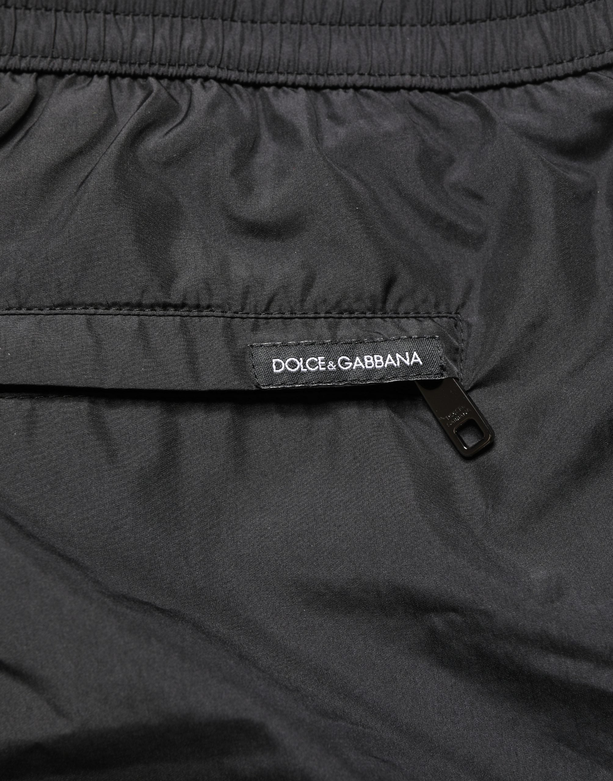 Dolce & Gabbana Schwarze Herren-Badeshorts aus Polyester mit Kordelzug