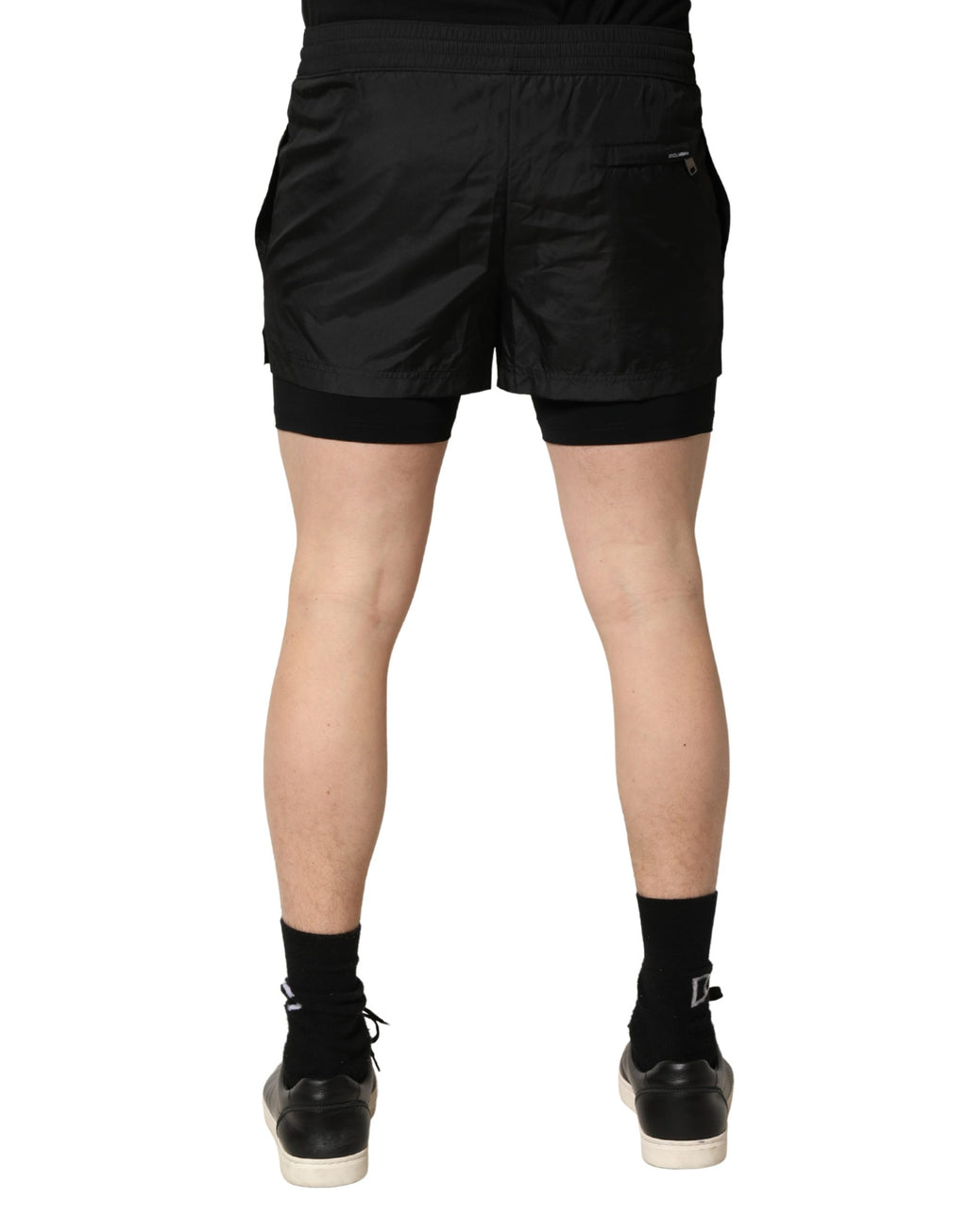 Dolce & Gabbana Schwarze Herren-Badeshorts aus Polyester mit Kordelzug