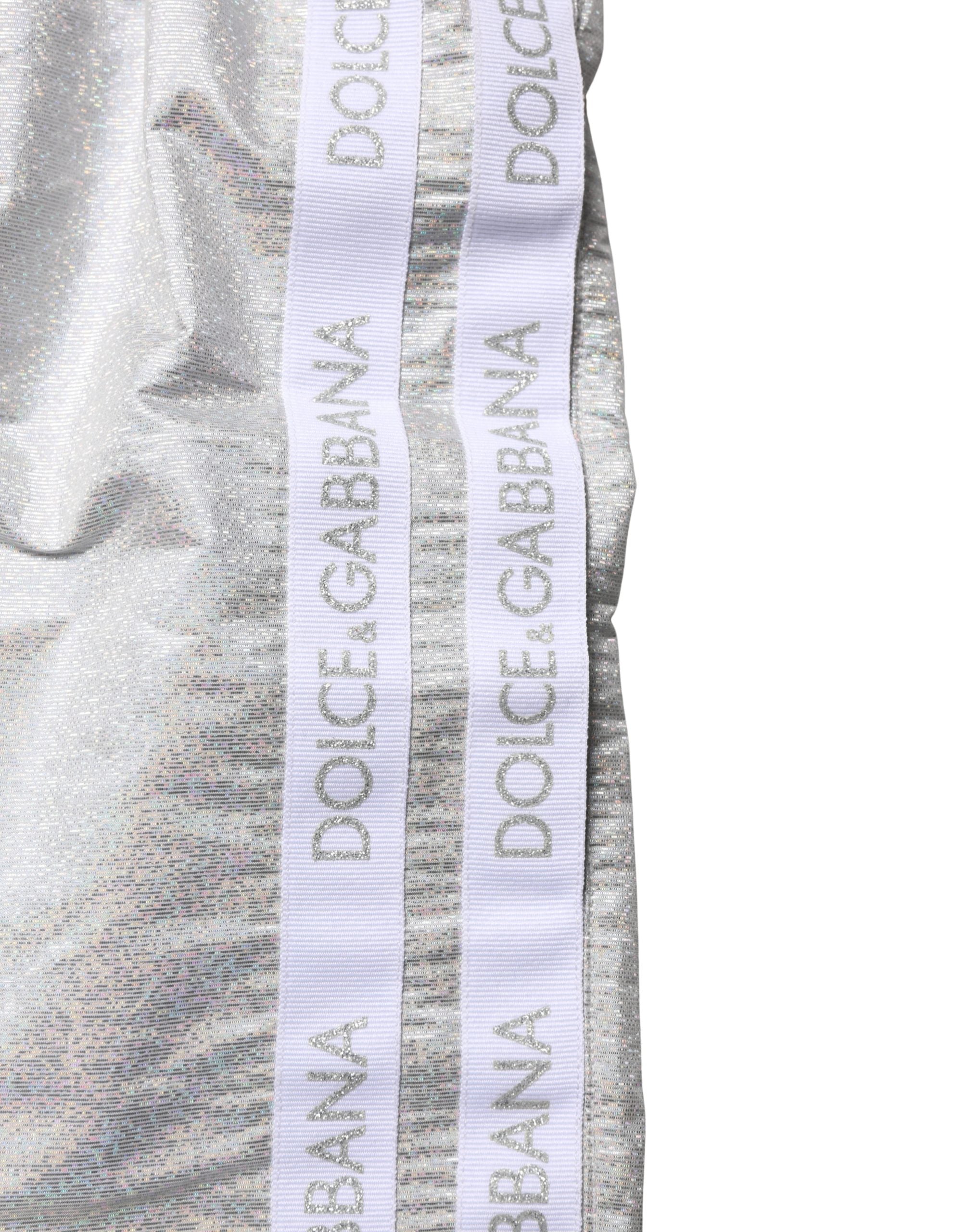 Dolce & Gabbana Silberne Polyester-Badeshorts mit Kordelzug für Herren
