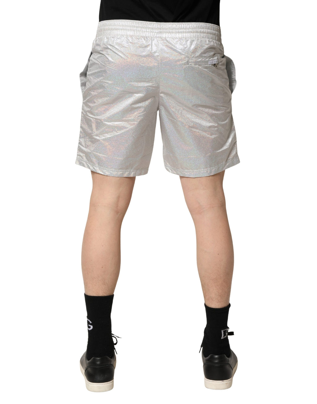 Dolce & Gabbana Silberne Polyester-Badeshorts mit Kordelzug für Herren
