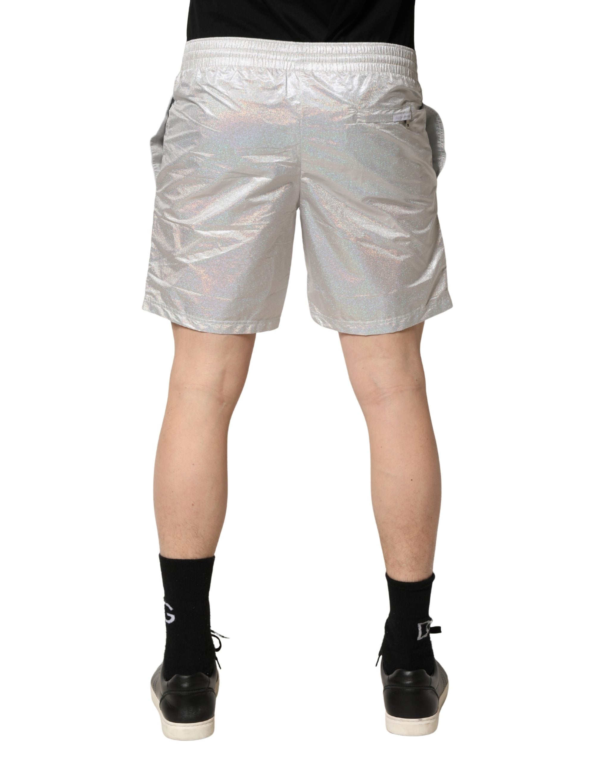 Dolce & Gabbana Silberne Polyester-Badeshorts mit Kordelzug für Herren