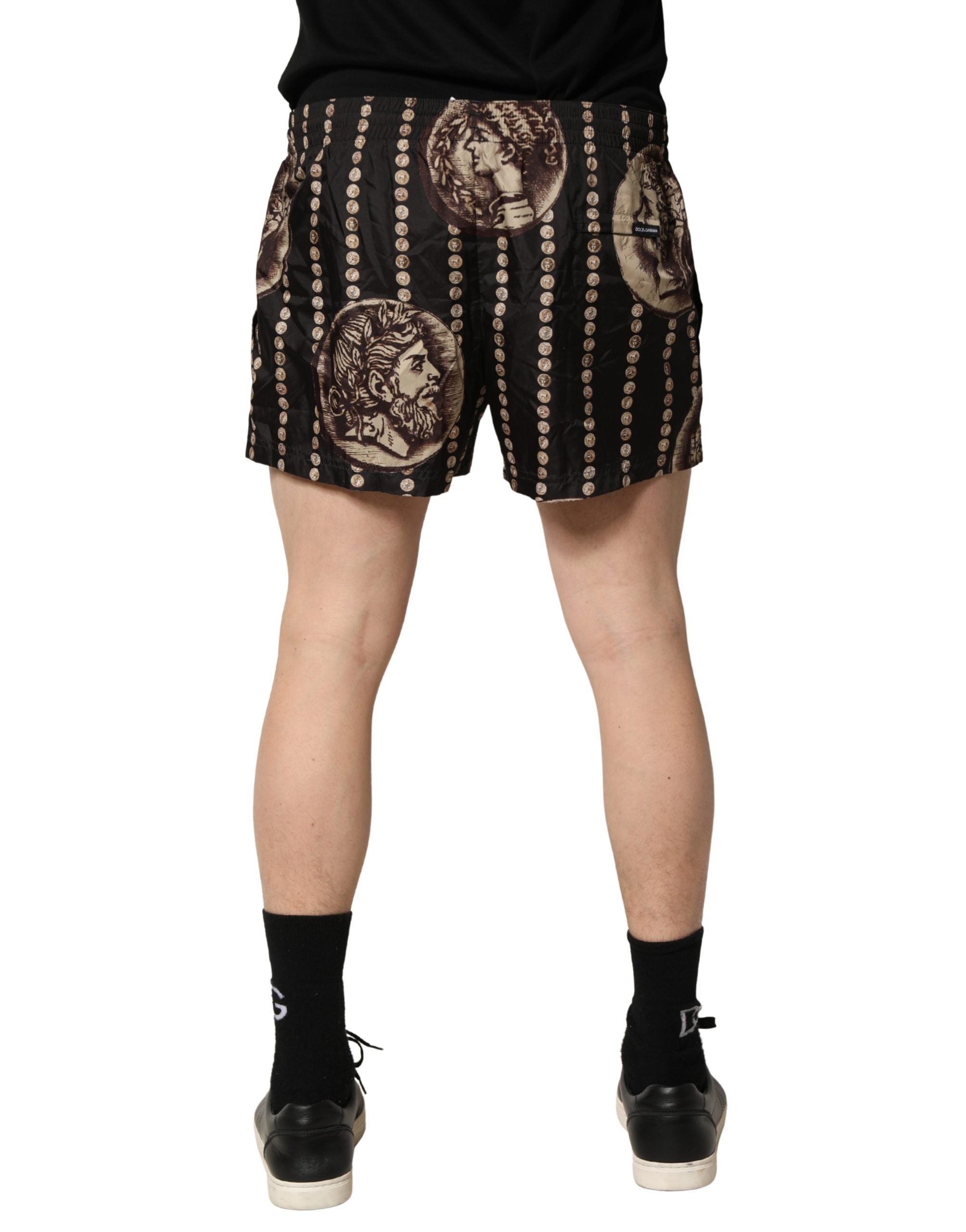 Dolce & Gabbana Schwarze Badeshorts mit römischem Münzdruck