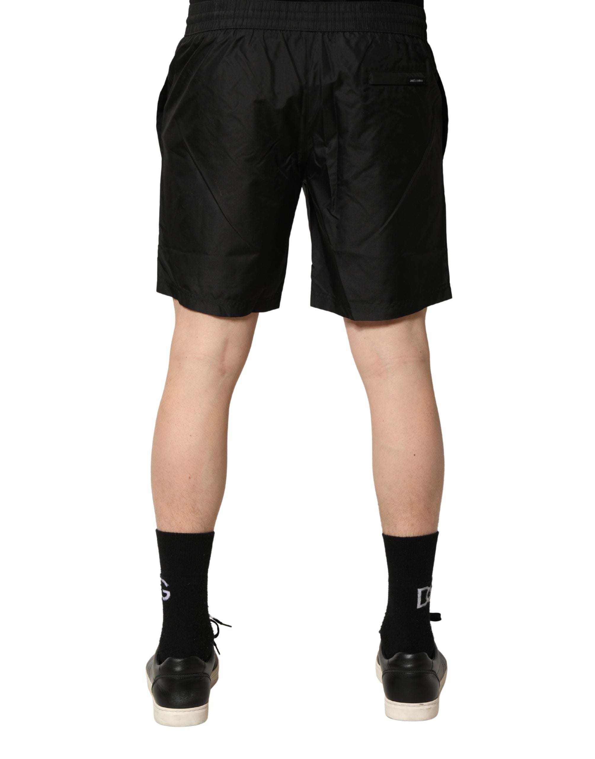 Dolce & Gabbana Schwarze Herren-Badeshorts aus Polyester mit Kordelzug