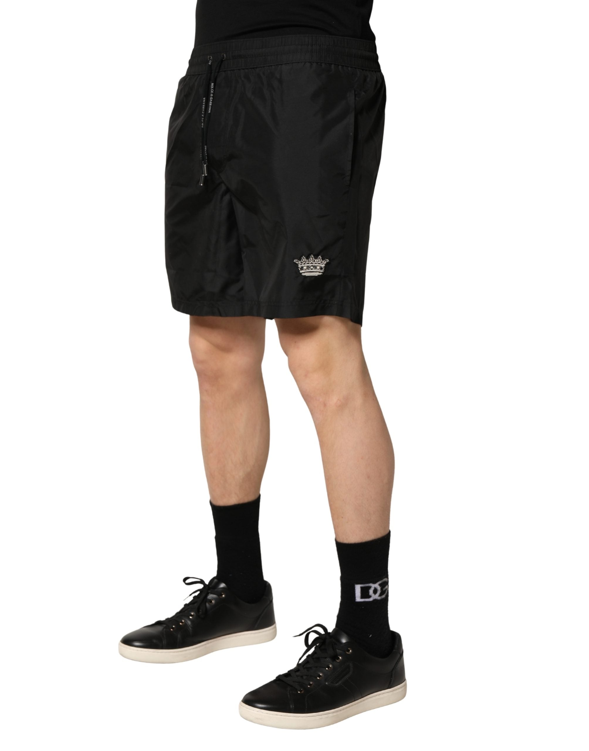 Dolce & Gabbana Schwarze Herren-Badeshorts aus Polyester mit Kordelzug