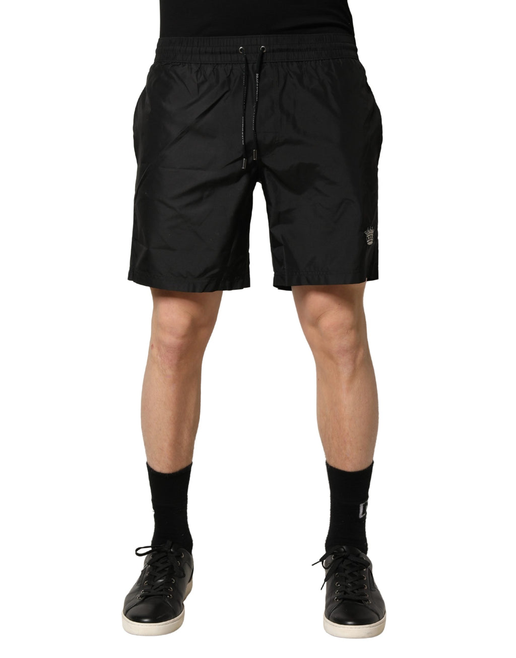 Dolce & Gabbana Schwarze Herren-Badeshorts aus Polyester mit Kordelzug