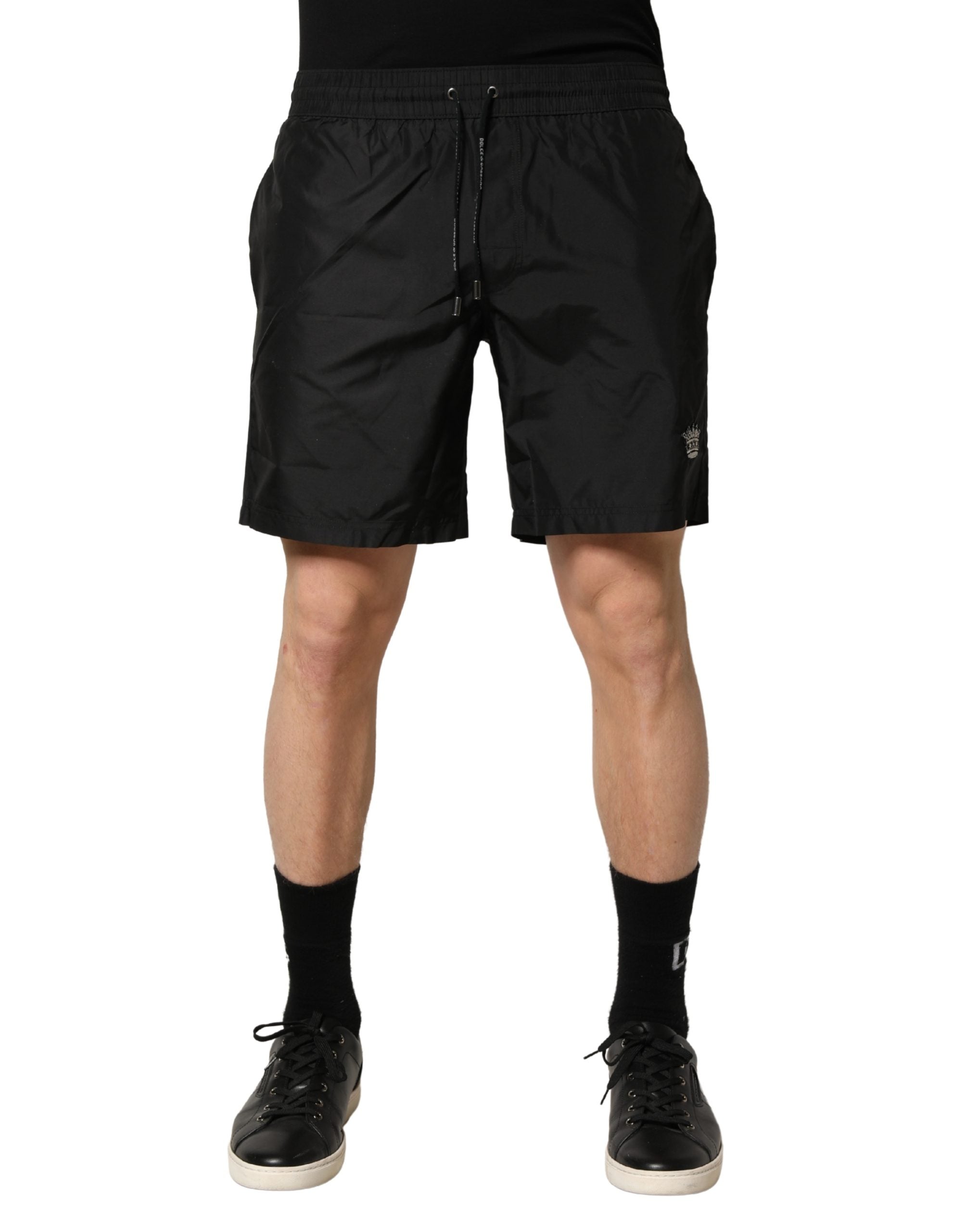 Dolce & Gabbana Schwarze Herren-Badeshorts aus Polyester mit Kordelzug