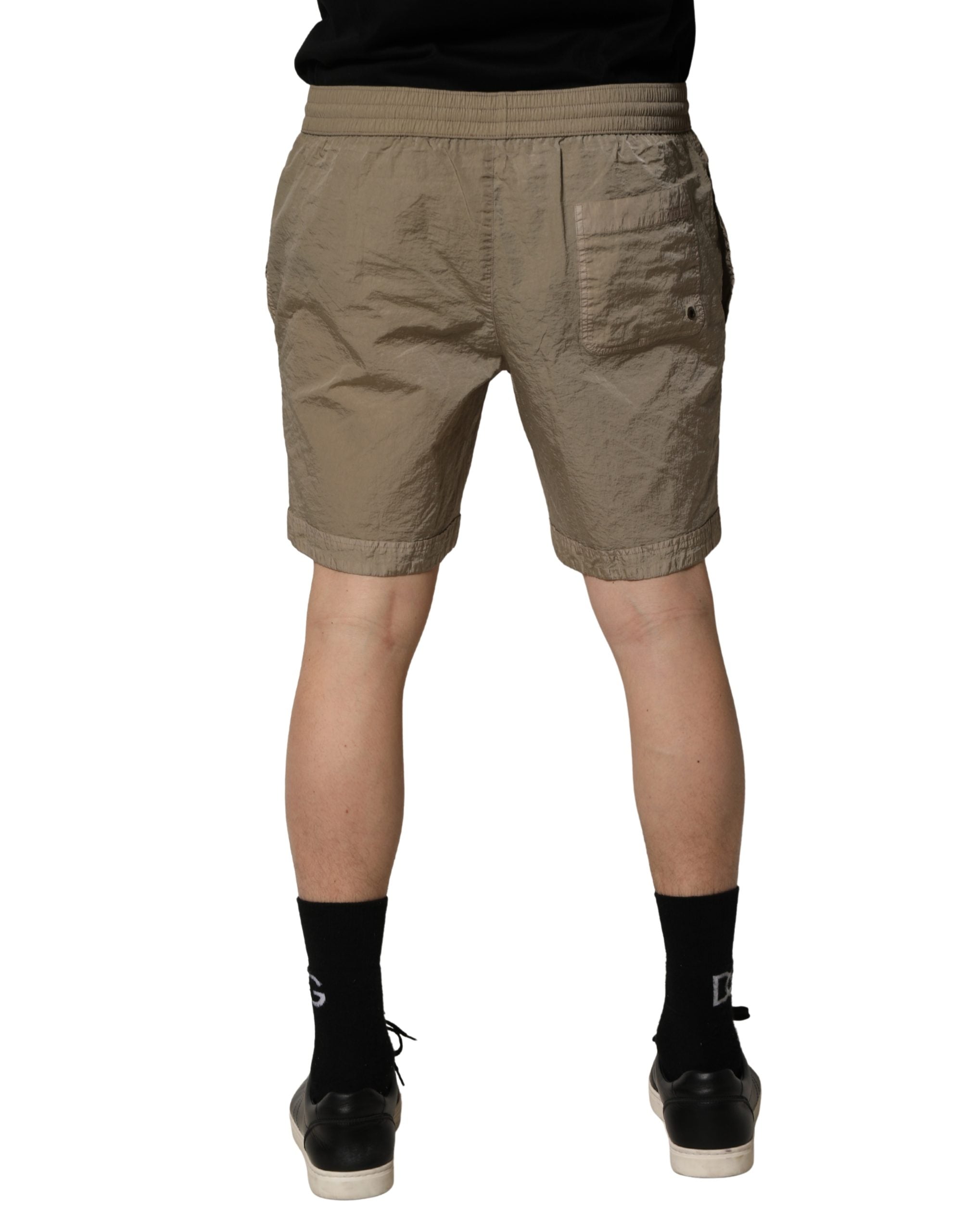 Dolce & Gabbana Braune Badeshorts aus Nylon mit Kordelzug