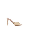Amina Muaddi Beige Fabric Stiletto Heel Sandals