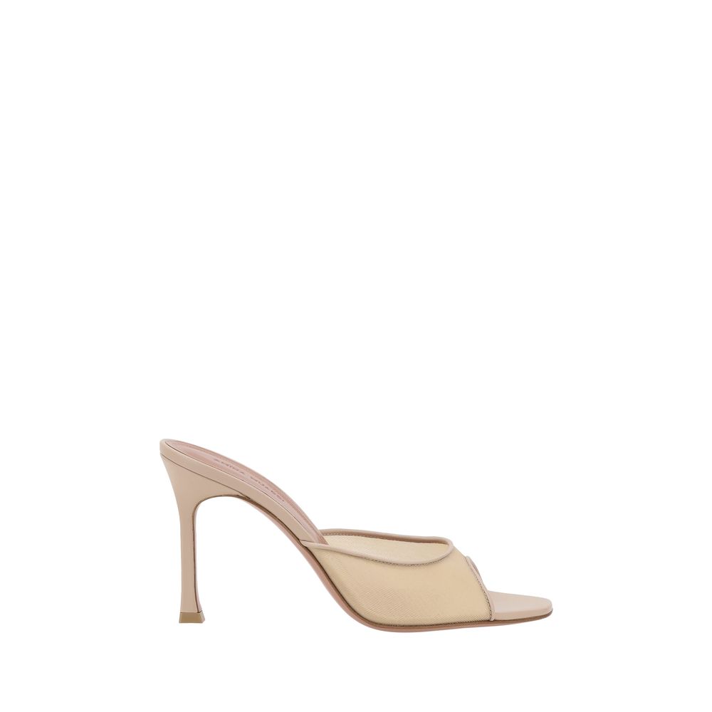 Amina Muaddi Beige Fabric Stiletto Heel Sandals