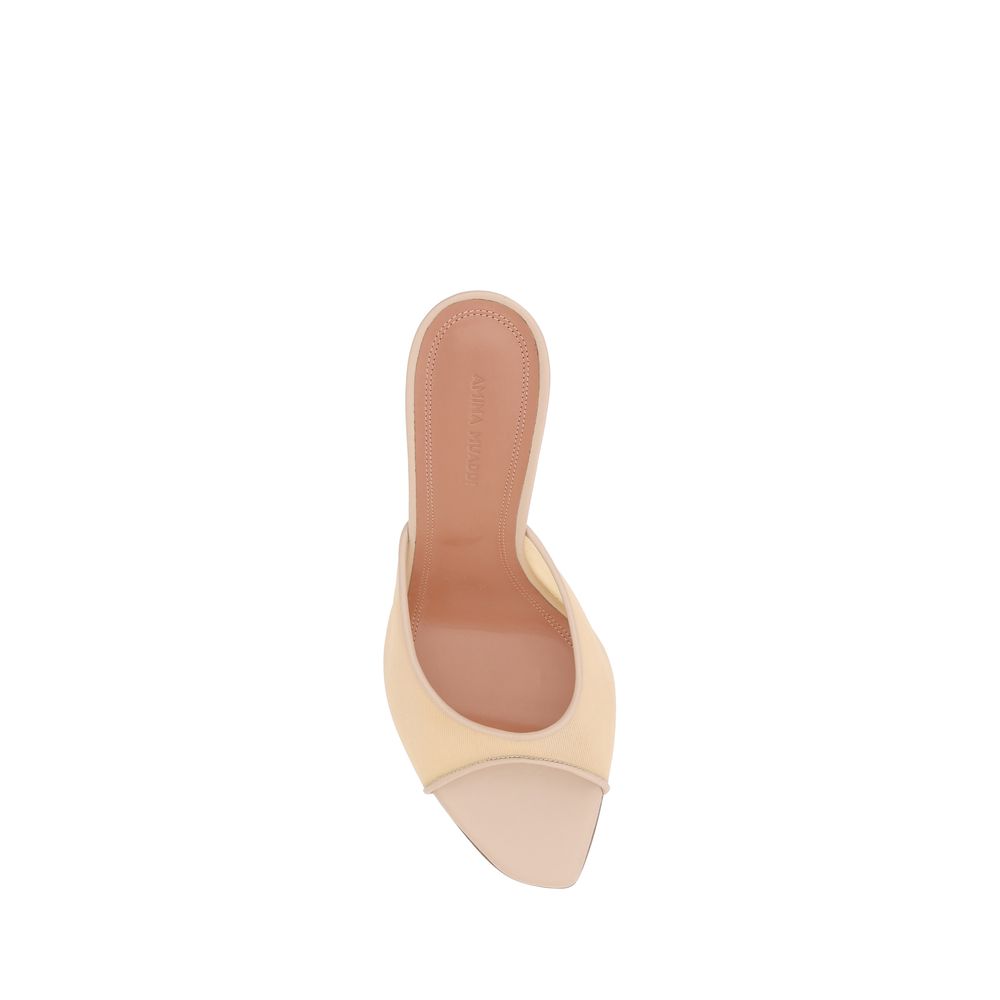 Amina Muaddi Beige Fabric Stiletto Heel Sandals