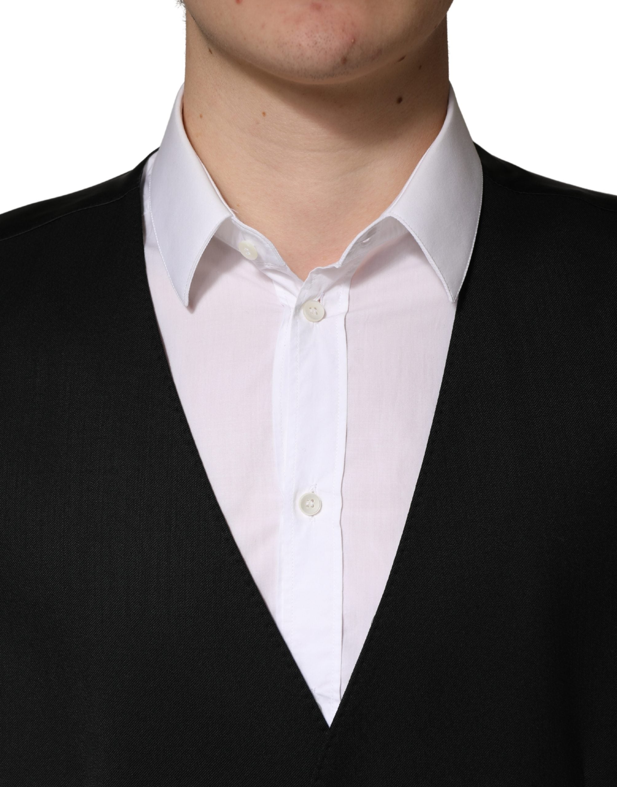 Dolce & Gabbana Schwarze Wollweste für Herren mit Einreiher