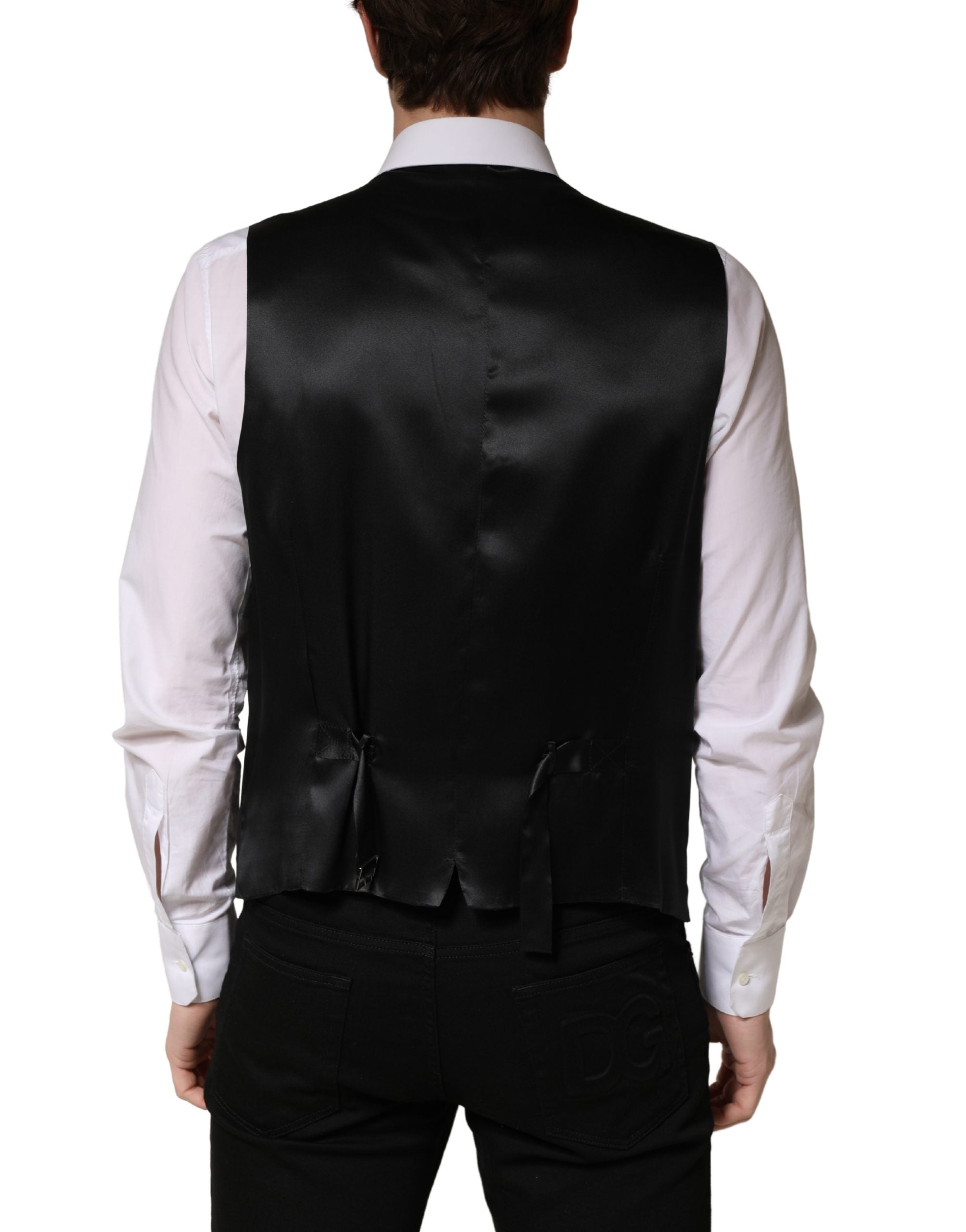 Dolce & Gabbana Schwarze Wollweste für Herren mit Einreiher