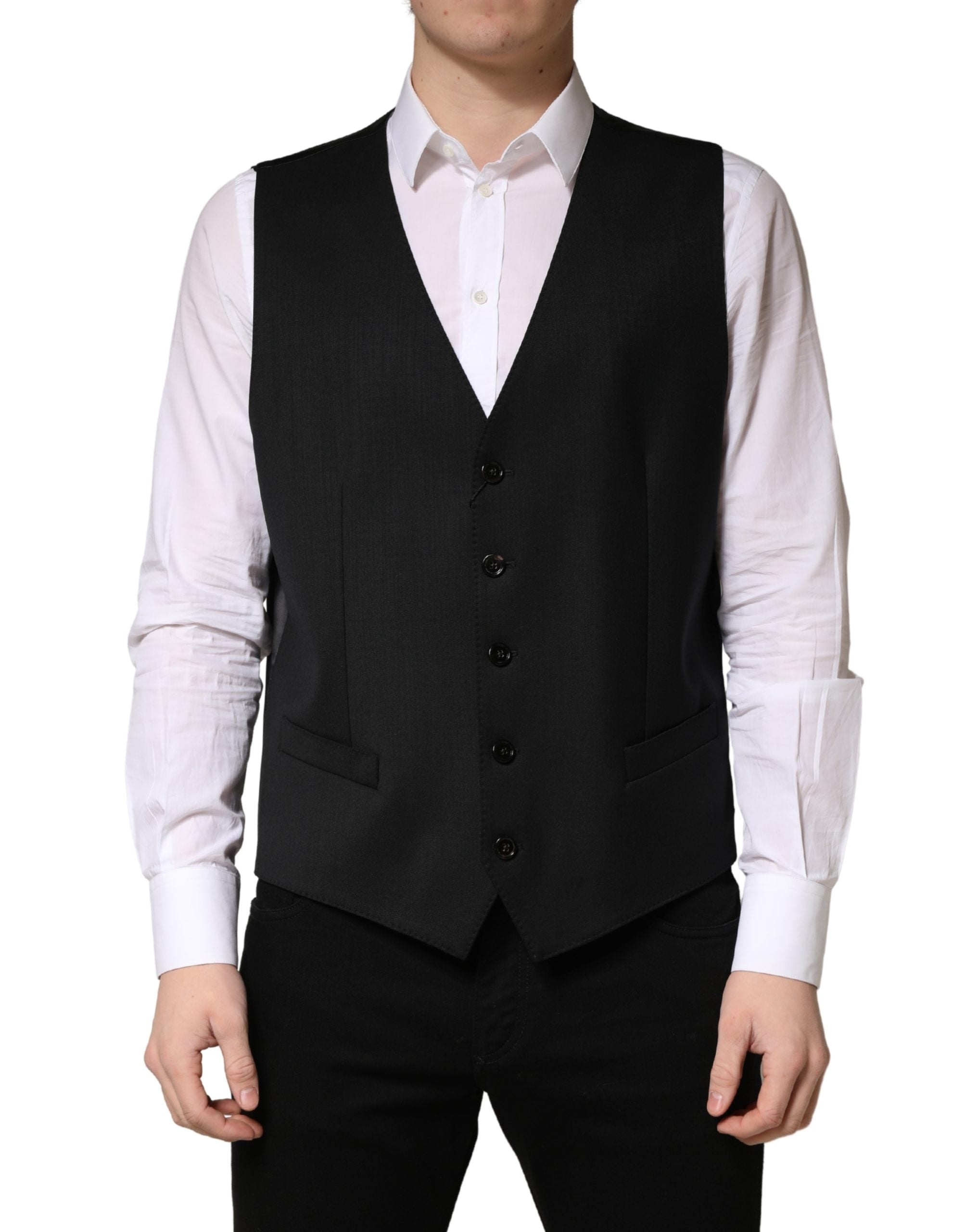 Dolce & Gabbana Schwarze Wollweste für Herren mit Einreiher