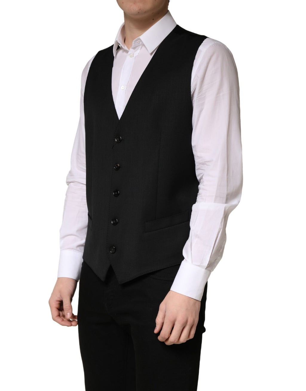 Dolce & Gabbana Schwarze Wollweste für Herren mit Einreiher