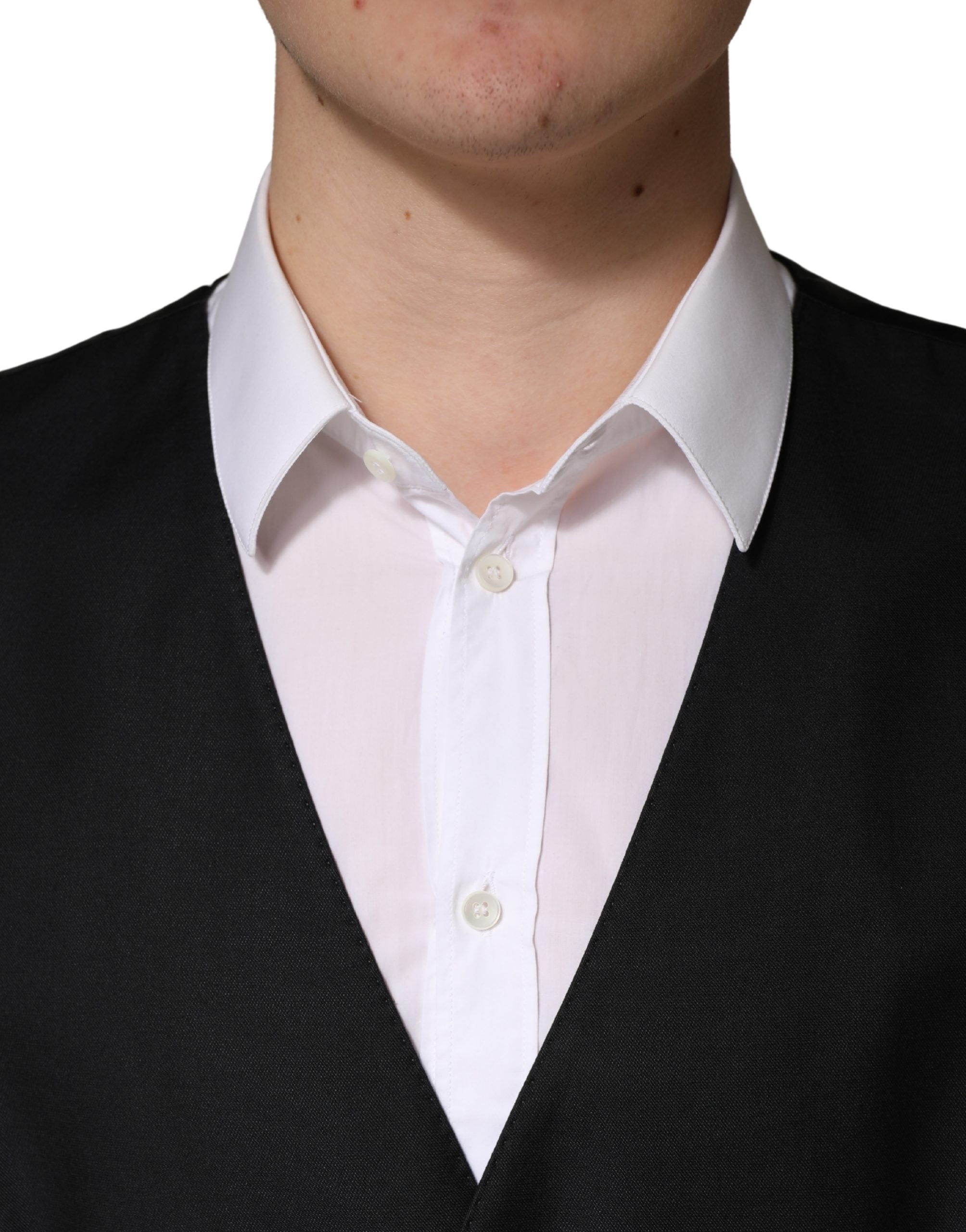 Dolce & Gabbana Schwarze Wollweste für Herren mit Einreiher