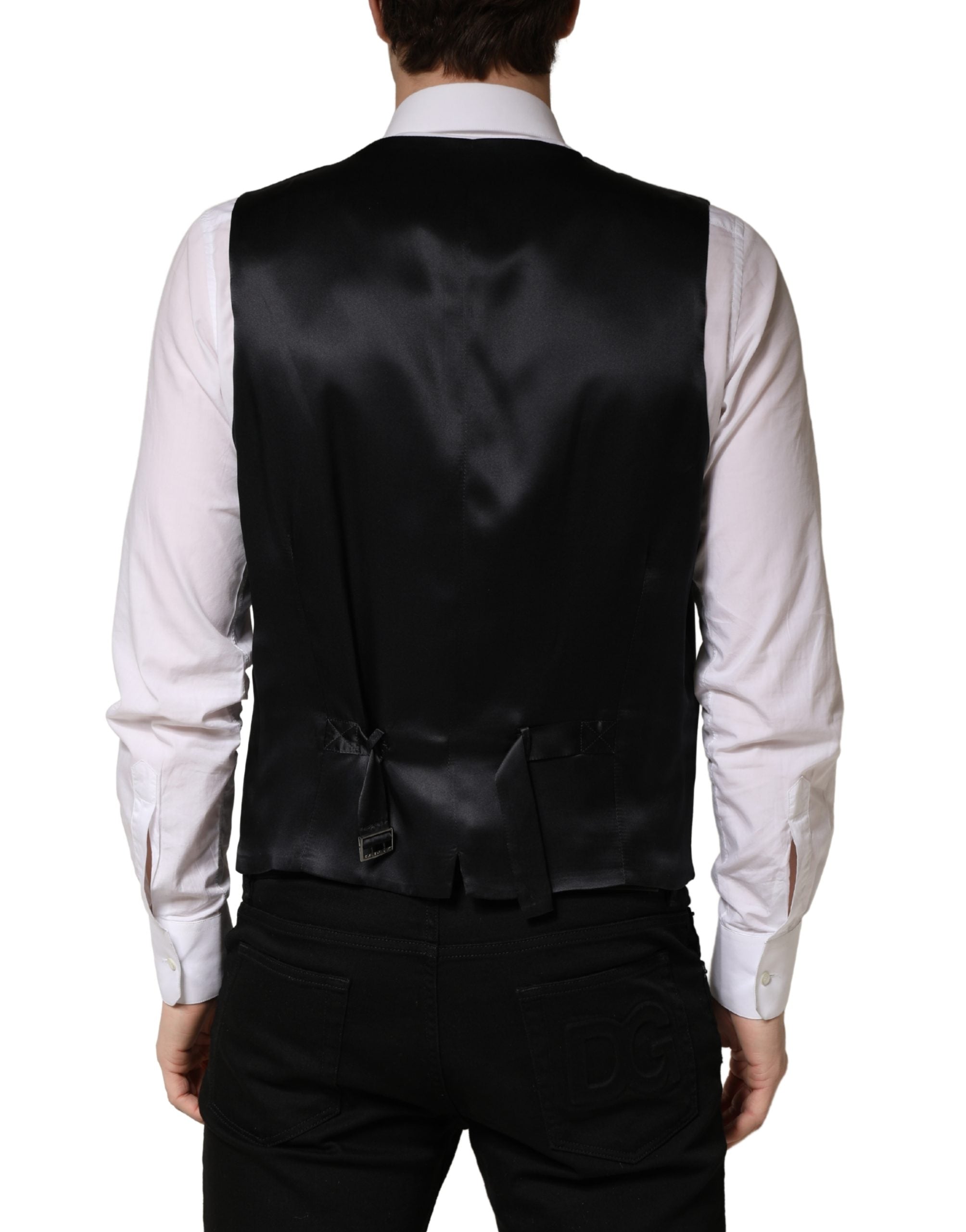 Dolce & Gabbana Schwarze Wollweste für Herren mit Einreiher