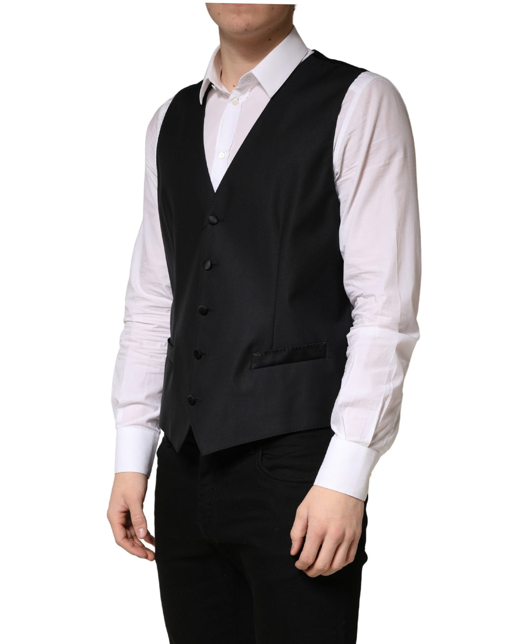 Dolce & Gabbana Schwarze Wollweste für Herren mit Einreiher