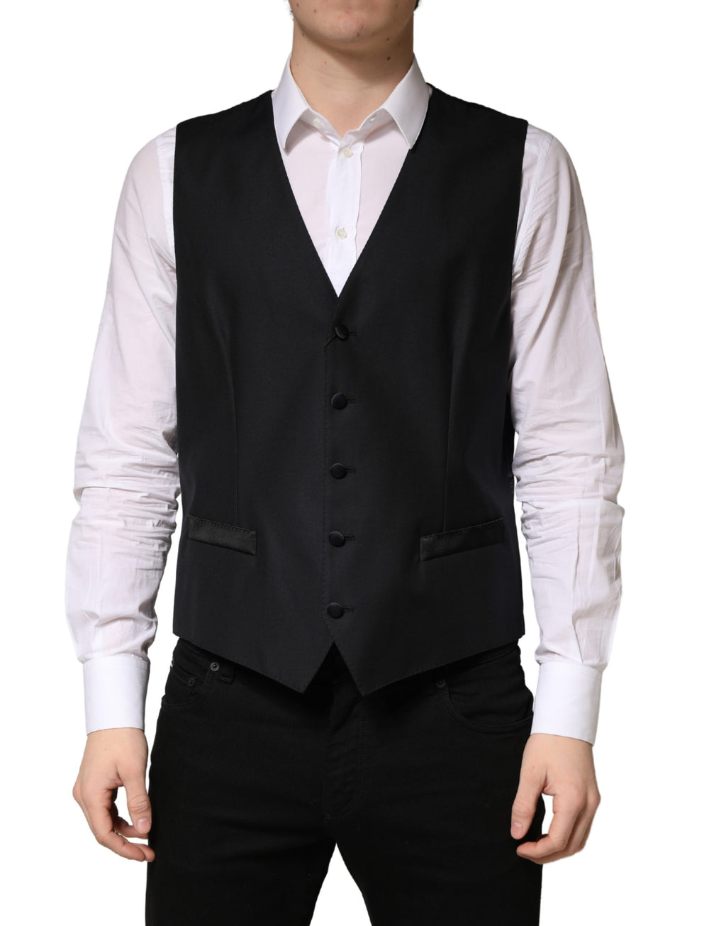 Dolce & Gabbana Schwarze Wollweste für Herren mit Einreiher
