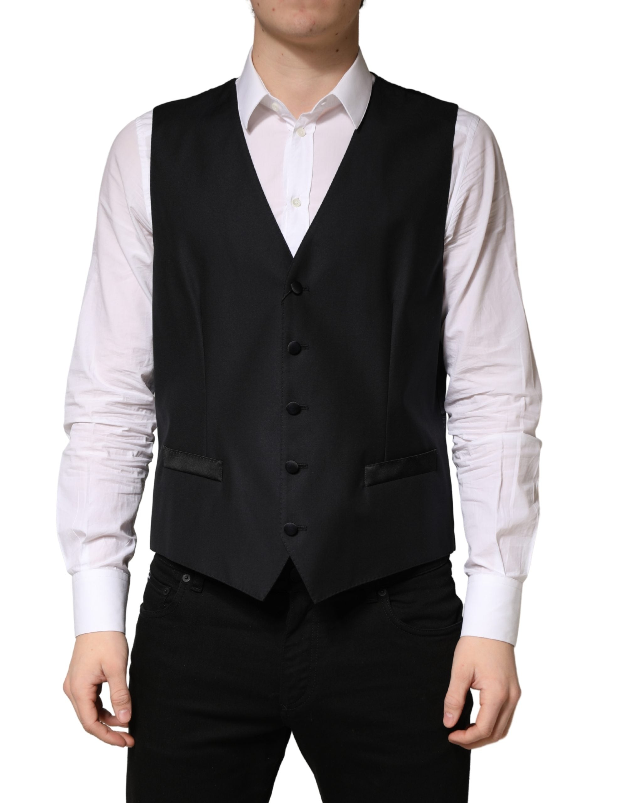 Dolce & Gabbana Schwarze Wollweste für Herren mit Einreiher