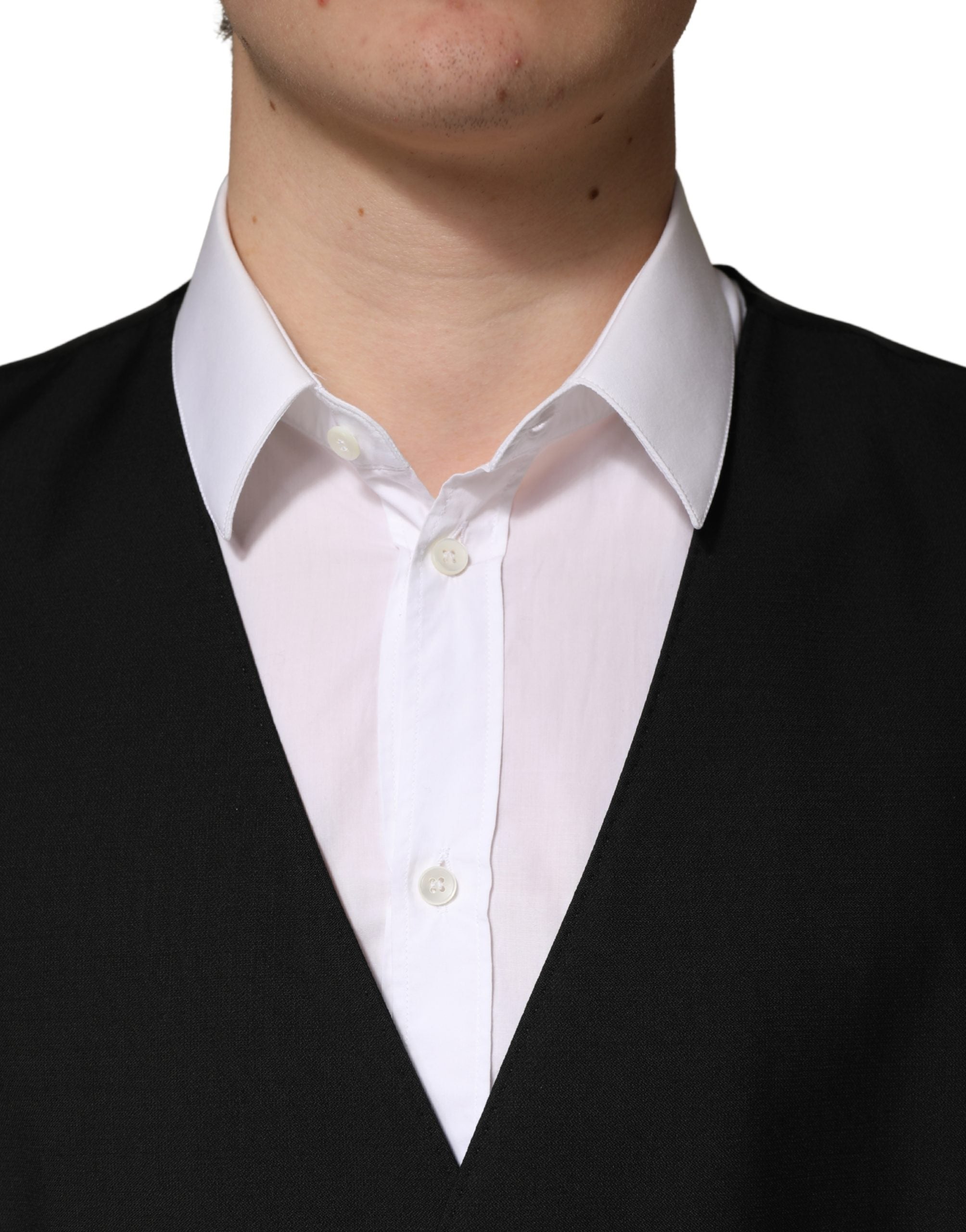 Dolce & Gabbana Schwarze Wollweste für Herren mit Einreiher