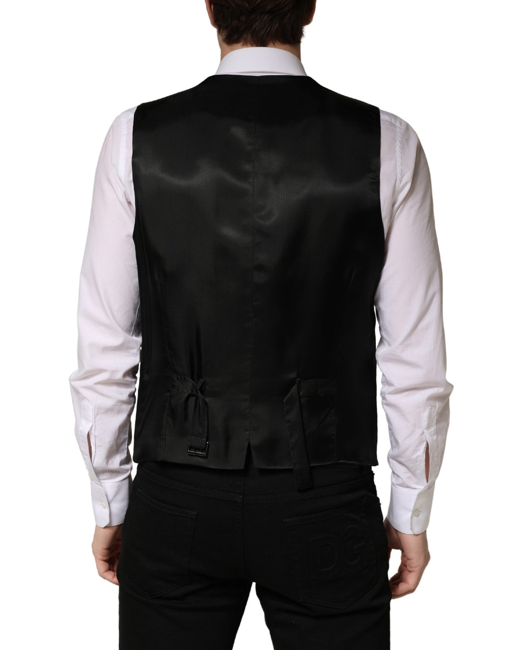 Dolce & Gabbana Schwarze Wollweste für Herren mit Einreiher