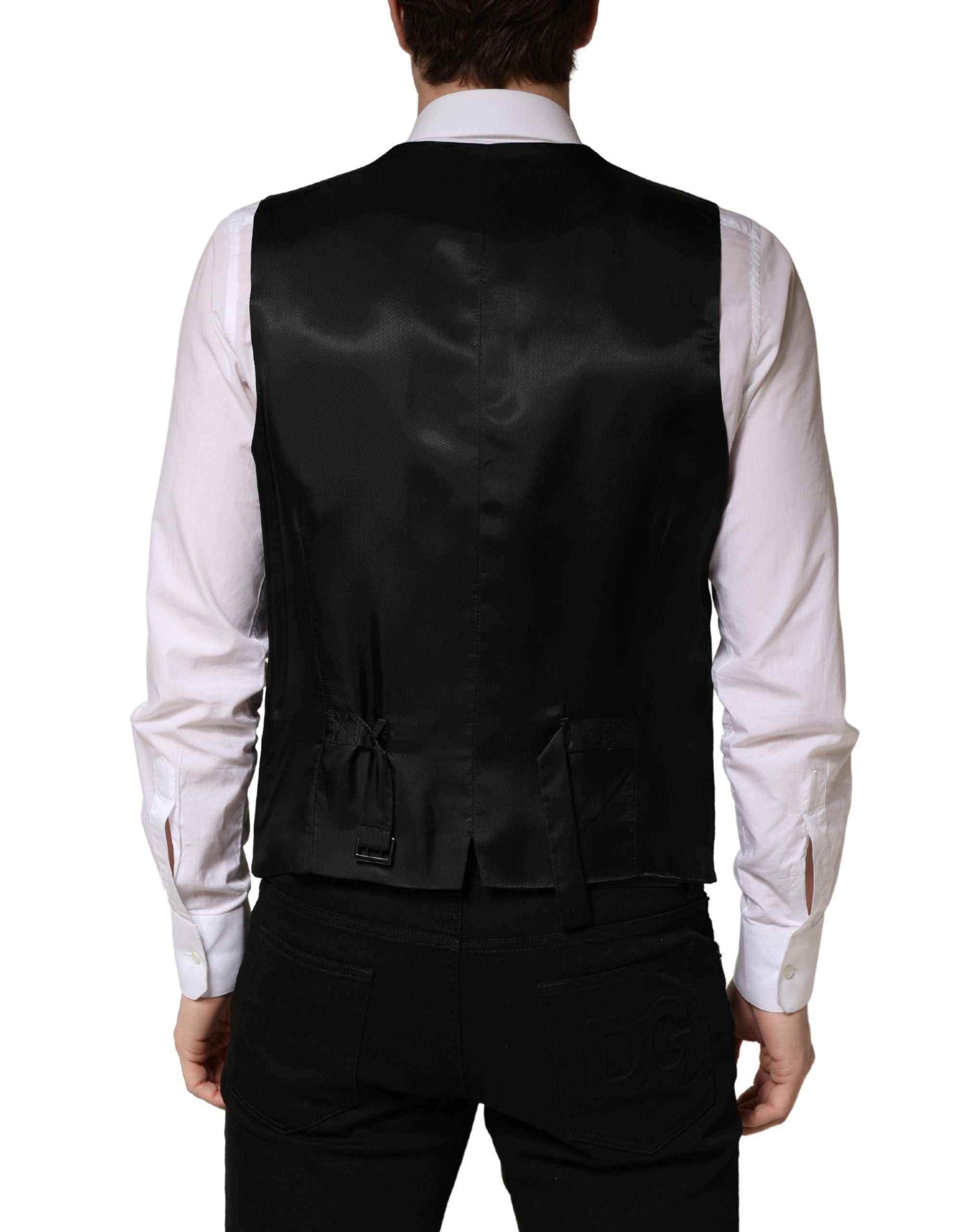 Dolce & Gabbana Schwarze Wollweste für Herren mit Einreiher