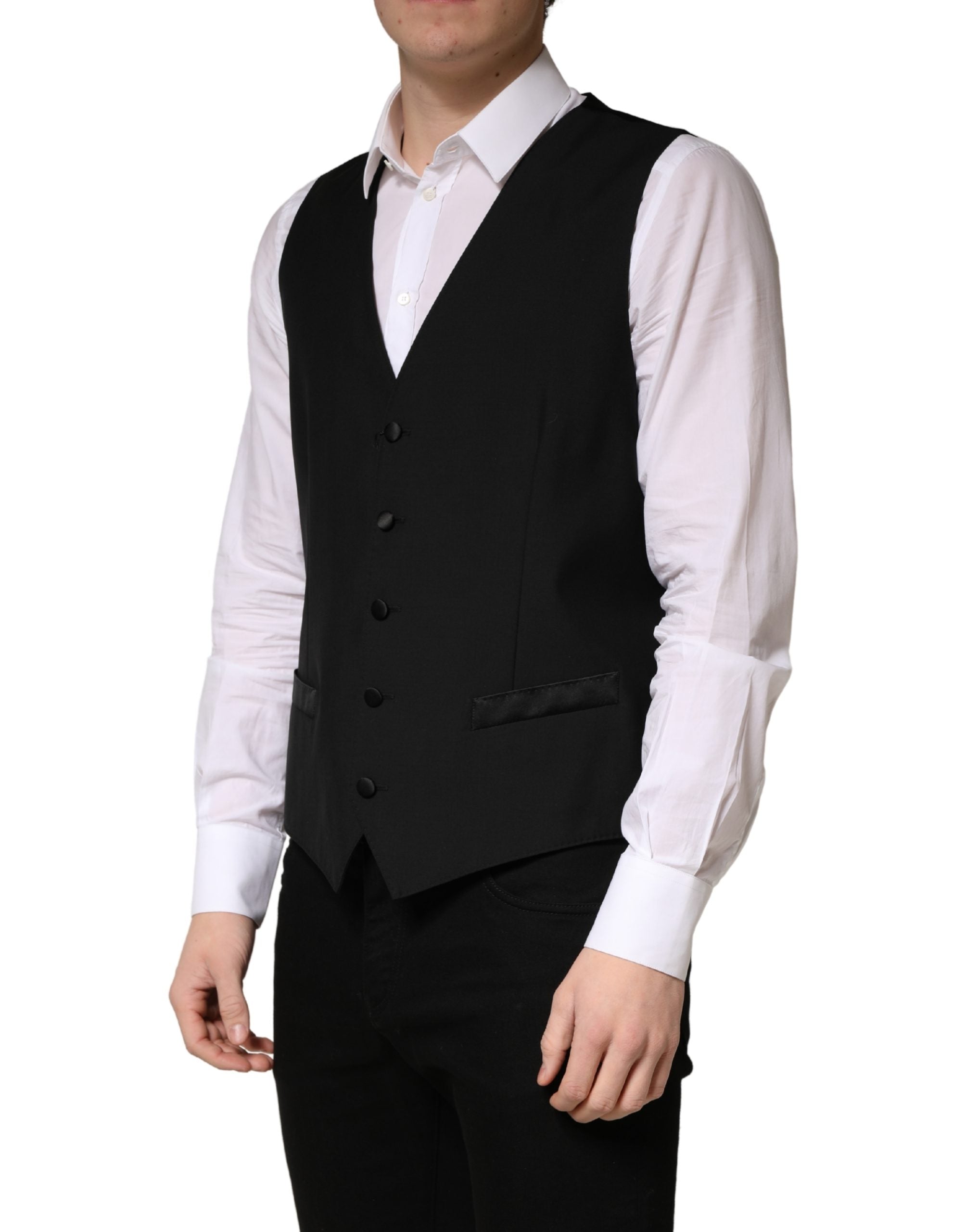 Dolce & Gabbana Schwarze Wollweste für Herren mit Einreiher