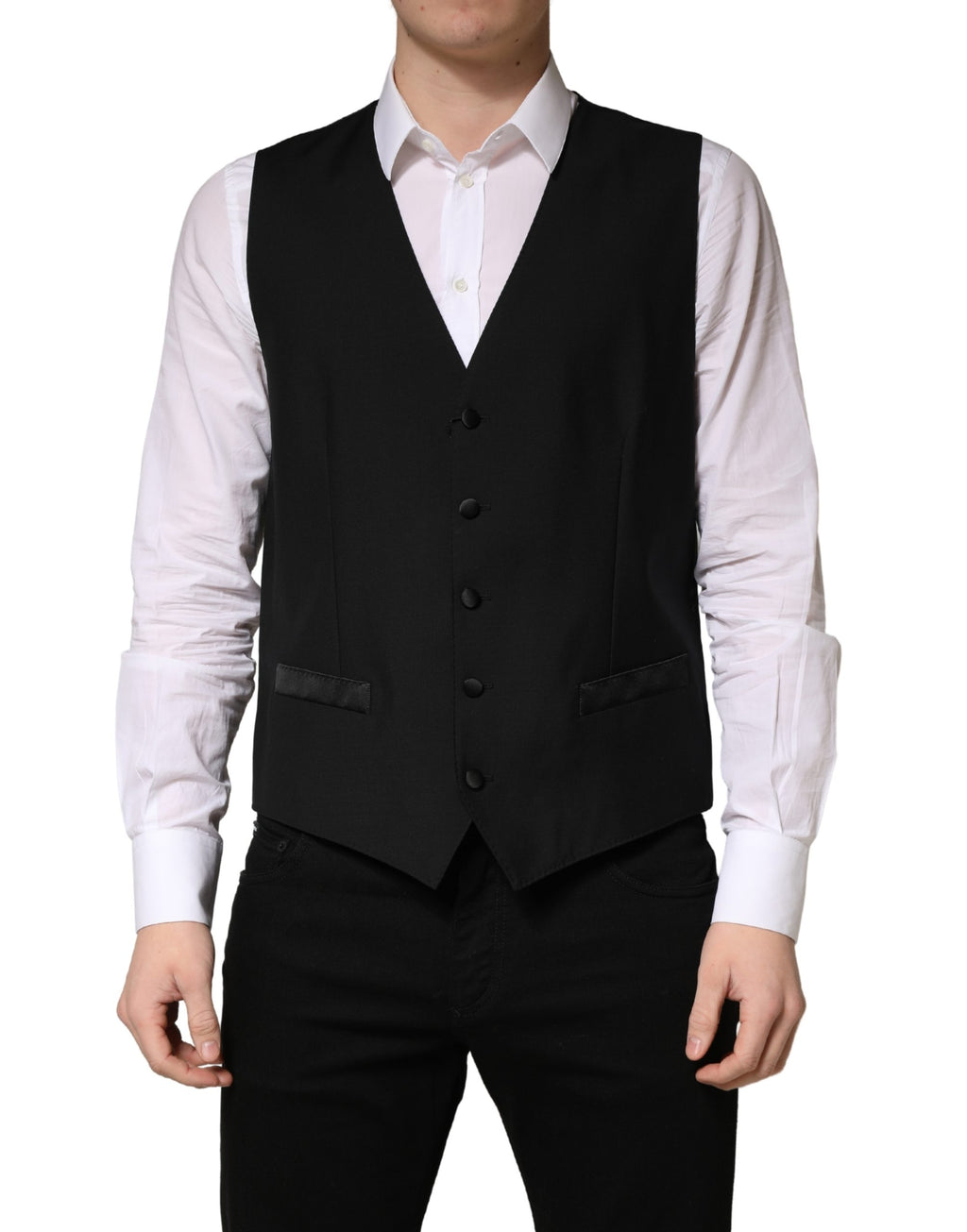 Dolce & Gabbana Schwarze Wollweste für Herren mit Einreiher