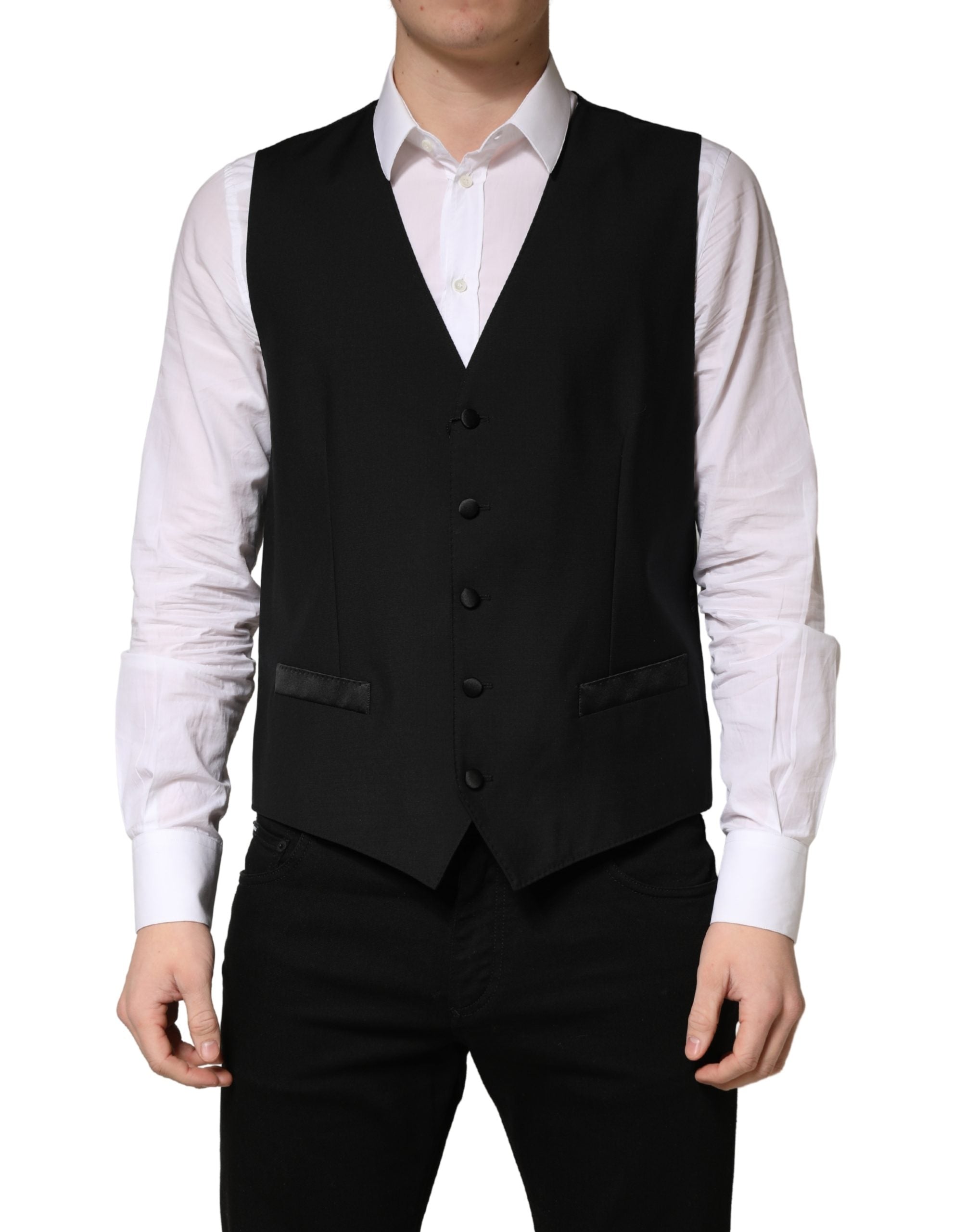 Dolce & Gabbana Schwarze Wollweste für Herren mit Einreiher
