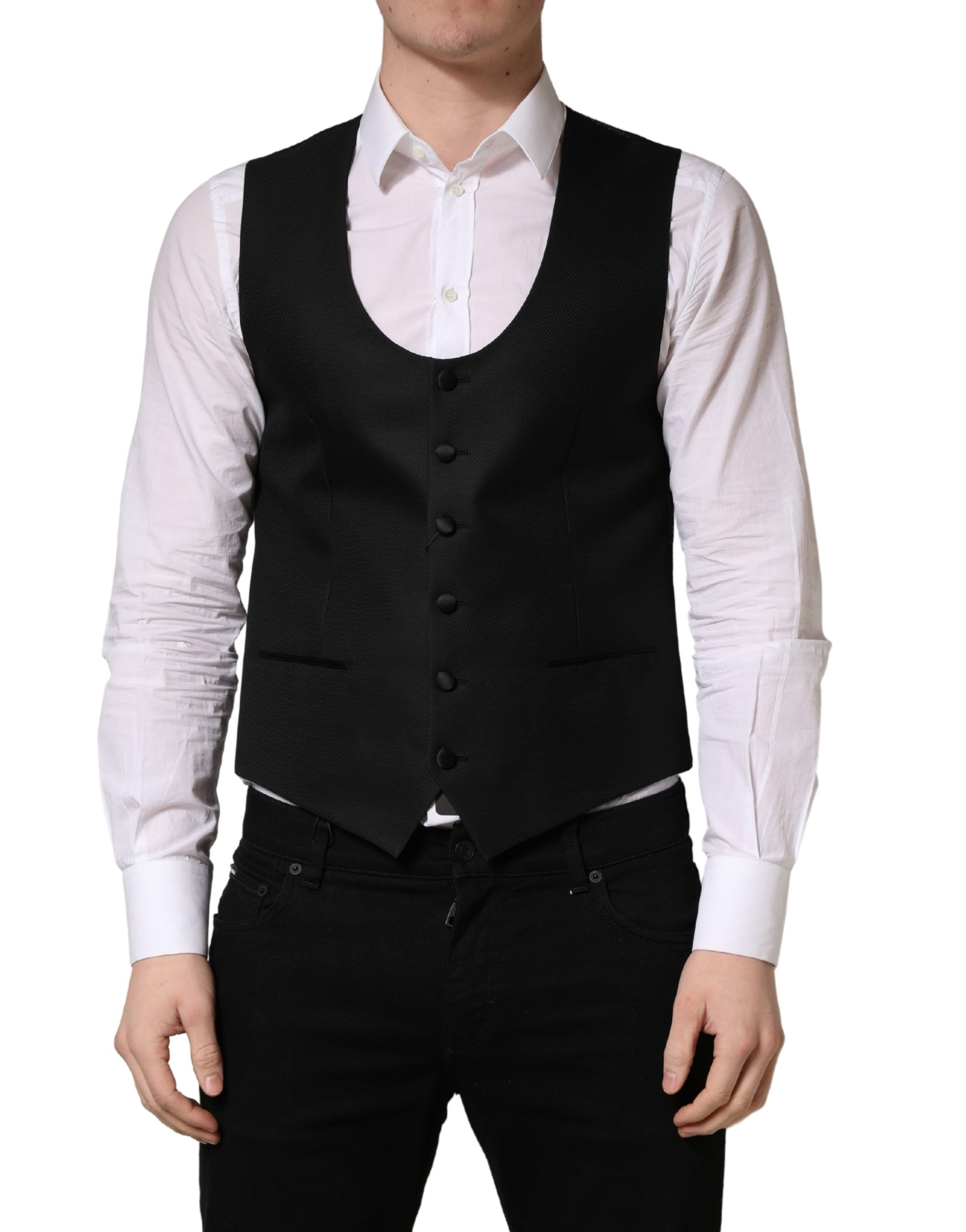 Dolce & Gabbana Schwarze Weste mit Streifen, einreihig
