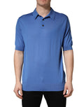 Dolce & Gabbana Blaues Kaschmir-Poloshirt mit kurzen Ärmeln
