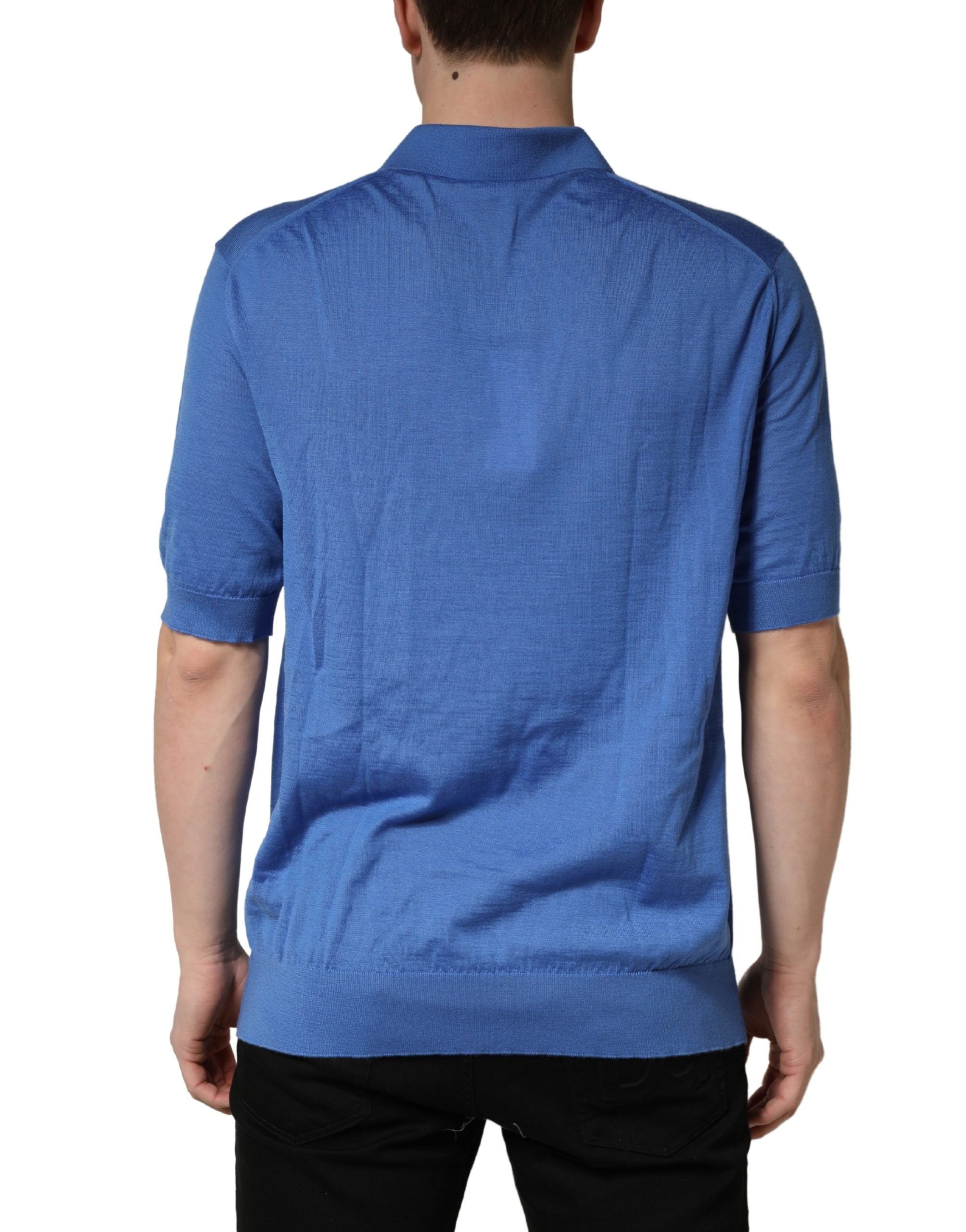 Dolce & Gabbana Blaues Kaschmir-Poloshirt mit kurzen Ärmeln