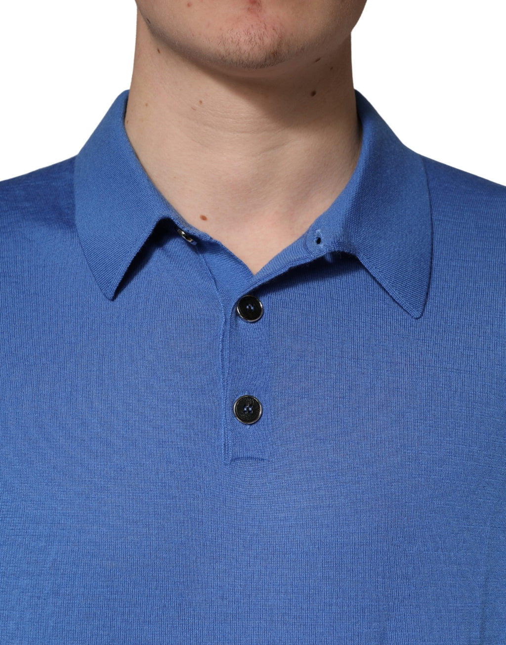 Dolce & Gabbana Blaues Kaschmir-Poloshirt mit kurzen Ärmeln