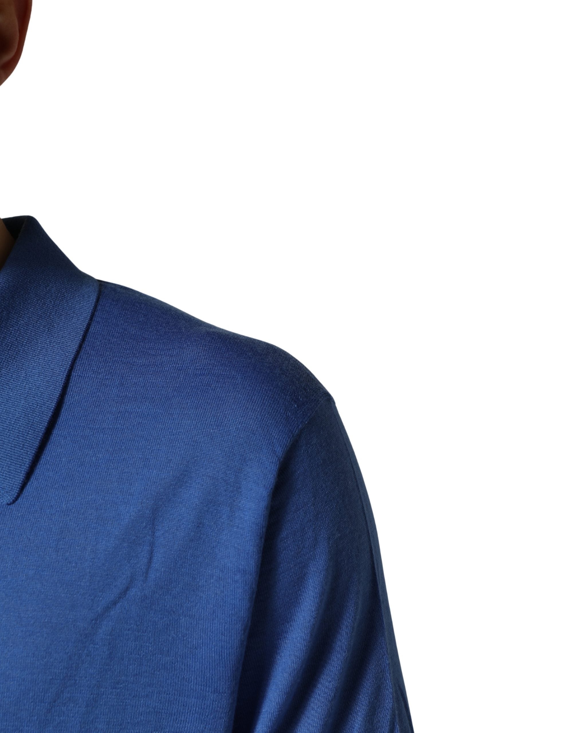 Dolce & Gabbana Blaues Kaschmir-Poloshirt mit kurzen Ärmeln