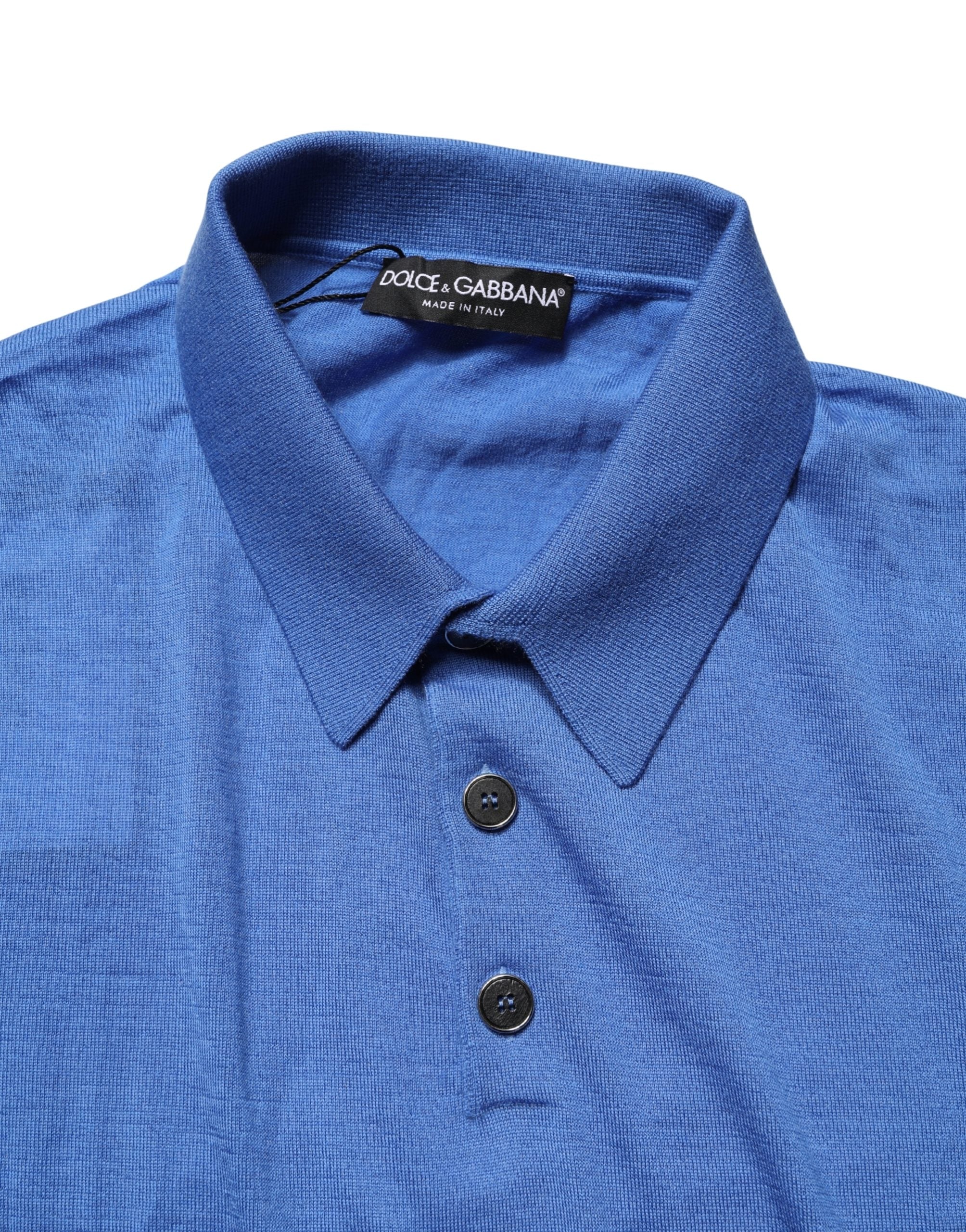Dolce & Gabbana Blaues Kaschmir-Poloshirt mit kurzen Ärmeln