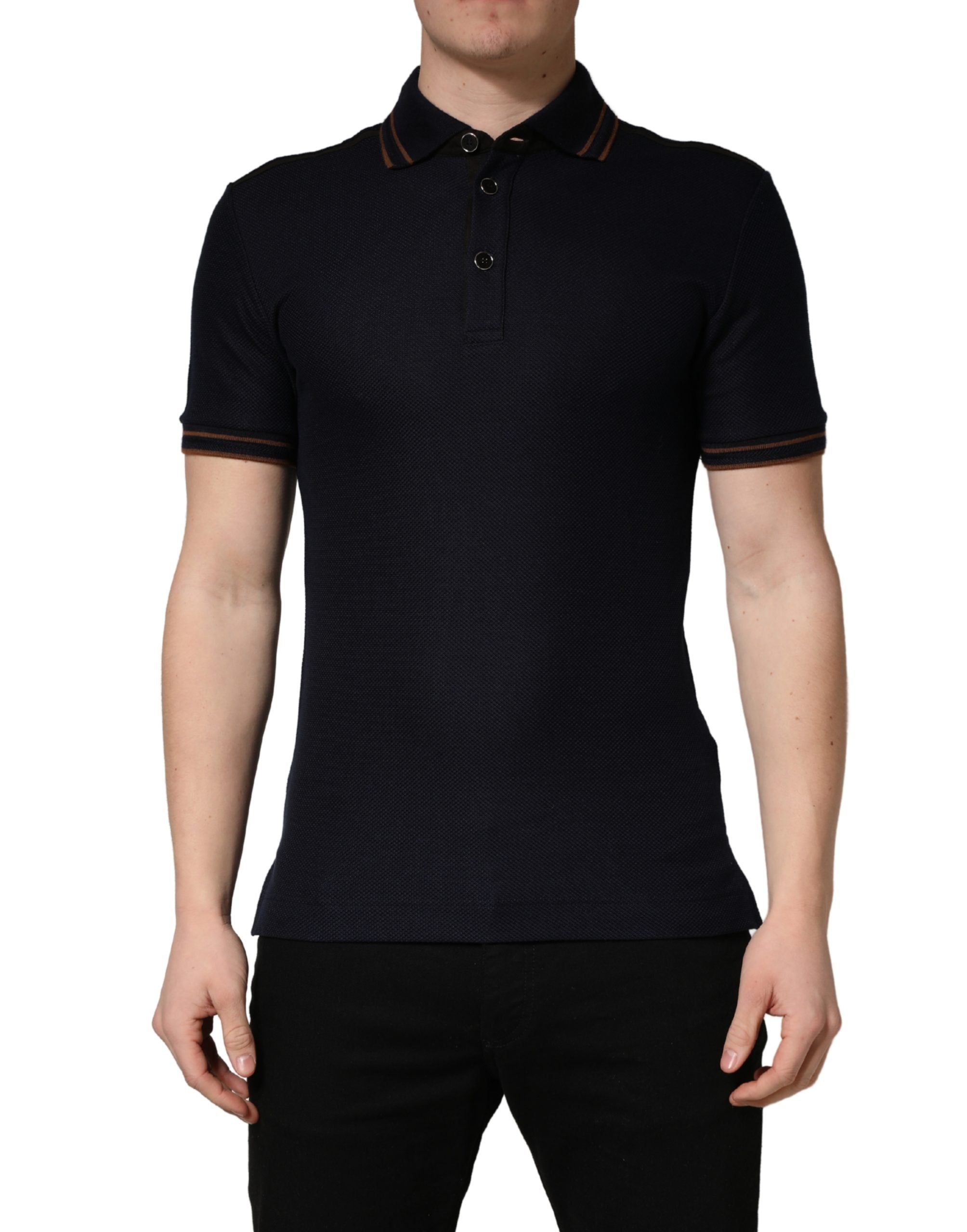Dolce & Gabbana Dunkelblaues Kurzarm-Poloshirt aus Seide für Herren