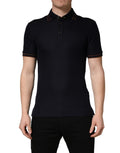 Dolce & Gabbana Dunkelblaues Kurzarm-Poloshirt aus Seide für Herren