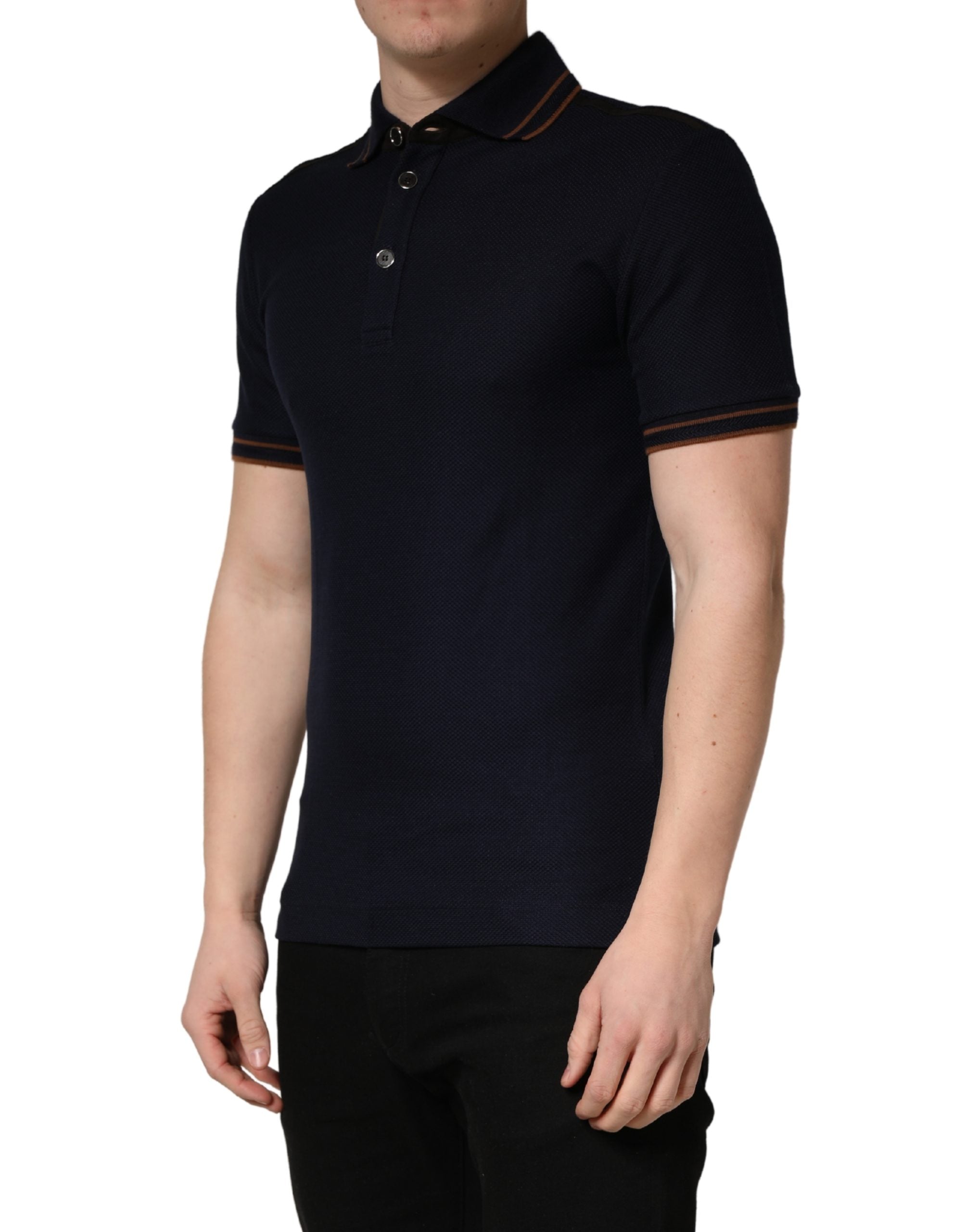 Dolce & Gabbana Dunkelblaues Kurzarm-Poloshirt aus Seide für Herren