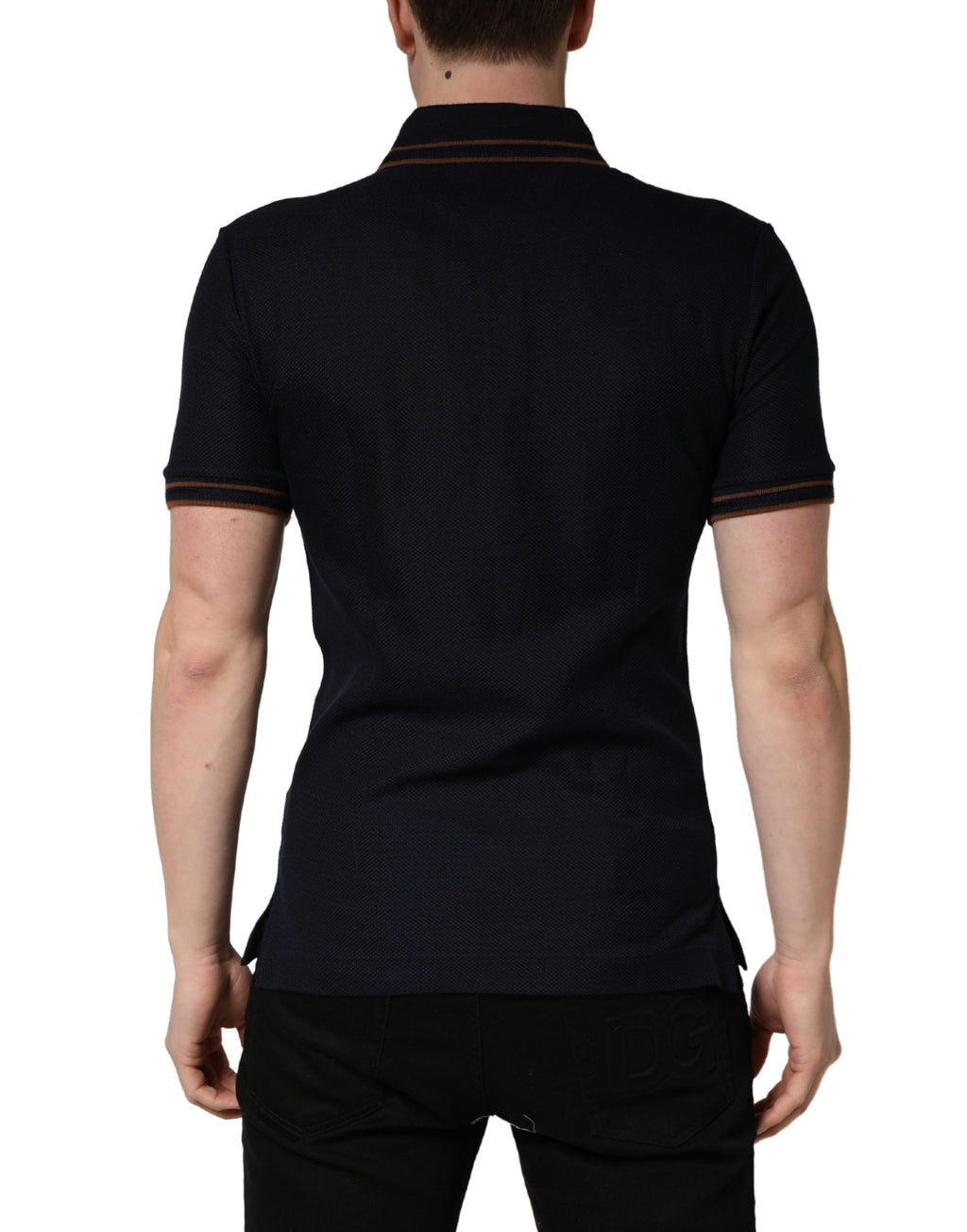 Dolce & Gabbana Dunkelblaues Kurzarm-Poloshirt aus Seide für Herren