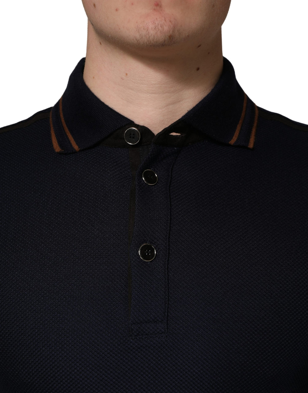 Dolce & Gabbana Dunkelblaues Kurzarm-Poloshirt aus Seide für Herren