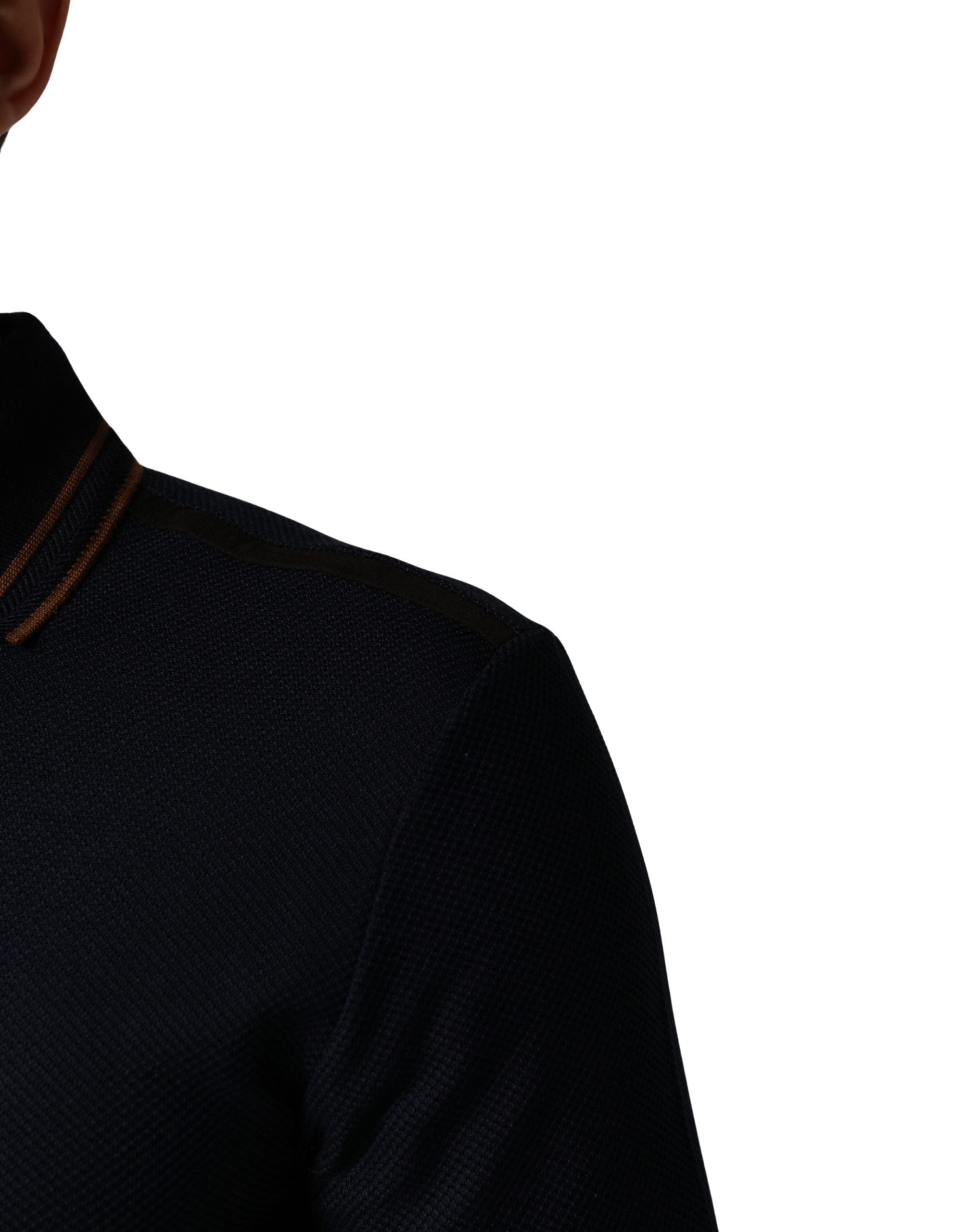 Dolce & Gabbana Dunkelblaues Kurzarm-Poloshirt aus Seide für Herren