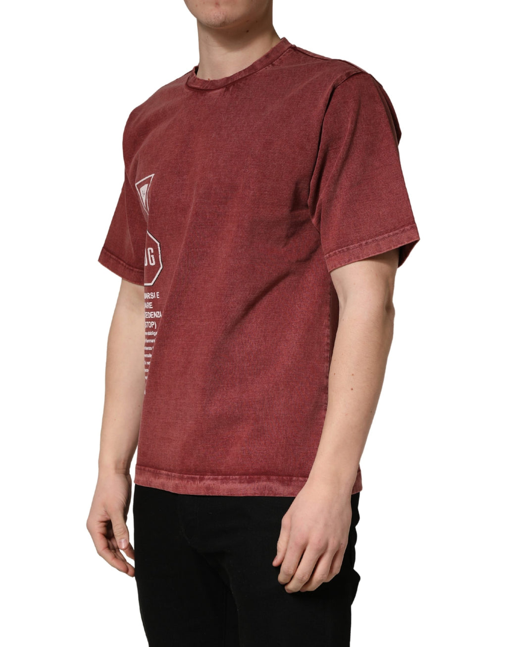 Dolce & Gabbana Maroon Print Rundhals-T-Shirt mit kurzen Ärmeln