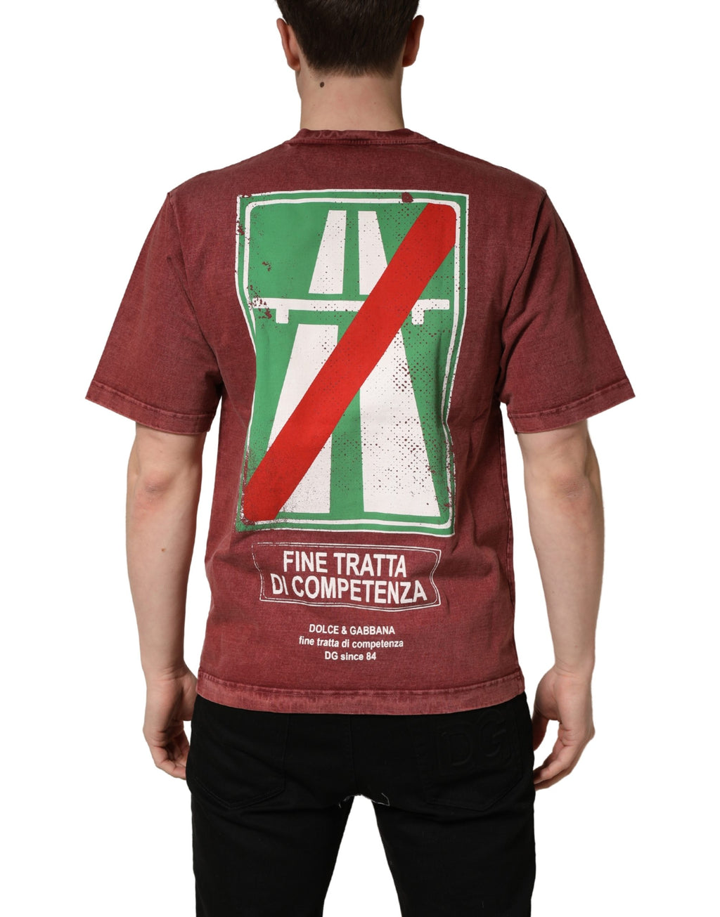 Dolce & Gabbana Maroon Print Rundhals-T-Shirt mit kurzen Ärmeln