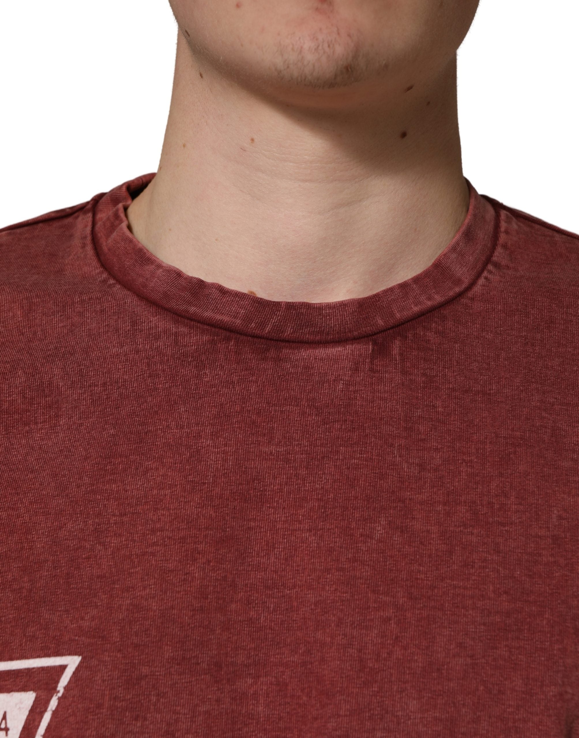 Dolce & Gabbana Maroon Print Rundhals-T-Shirt mit kurzen Ärmeln