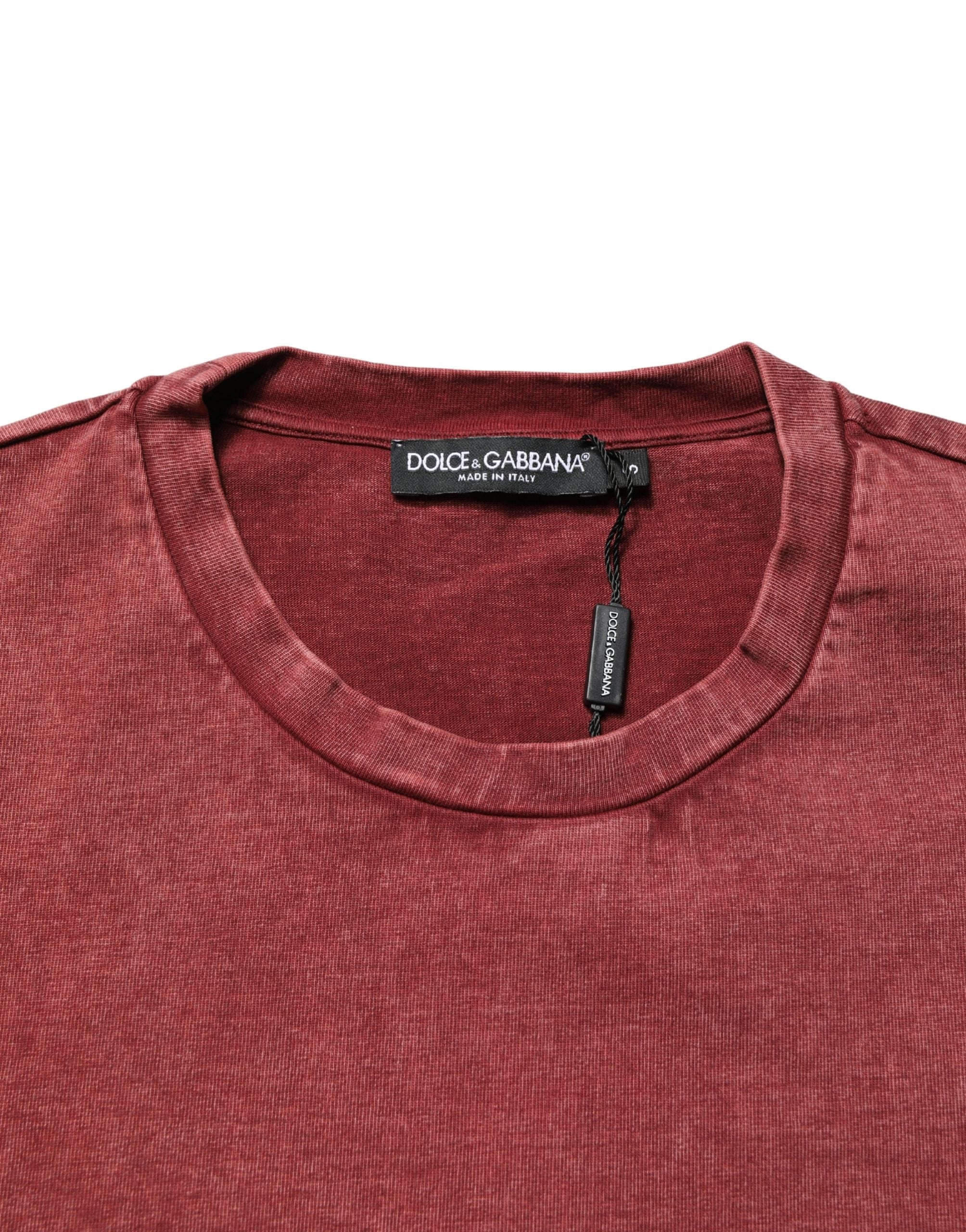 Dolce & Gabbana Maroon Print Rundhals-T-Shirt mit kurzen Ärmeln