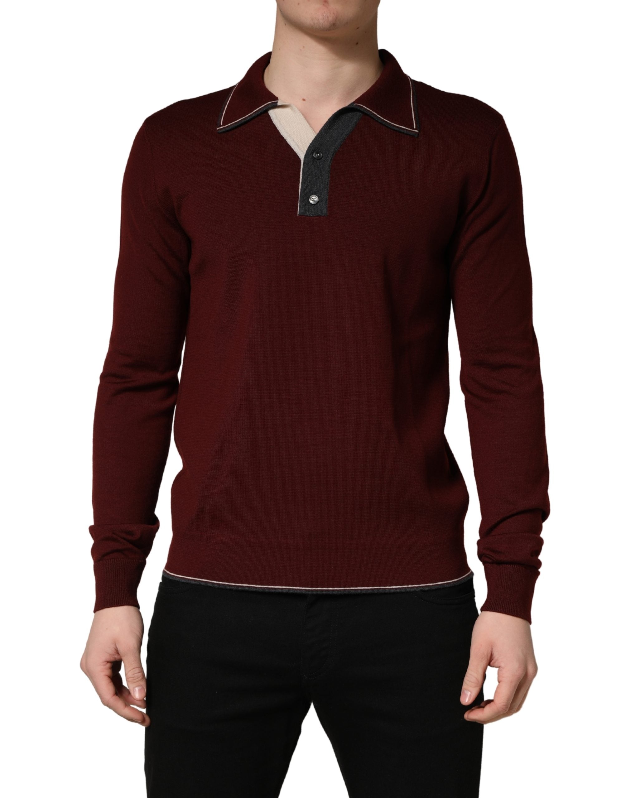 Dolce & Gabbana Maroon Re-Edition Woll-Langarmshirt