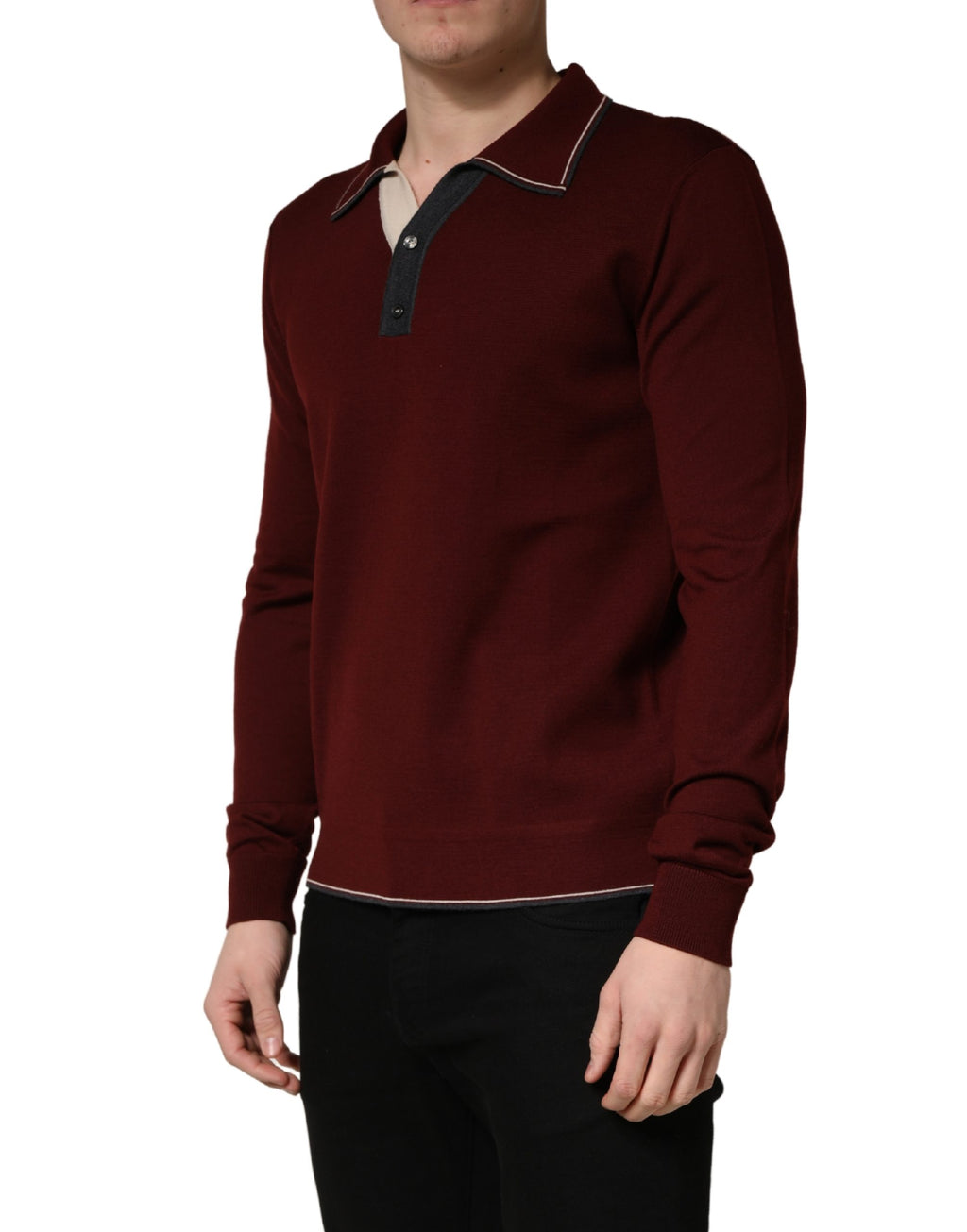 Dolce & Gabbana Maroon Re-Edition Woll-Langarmshirt