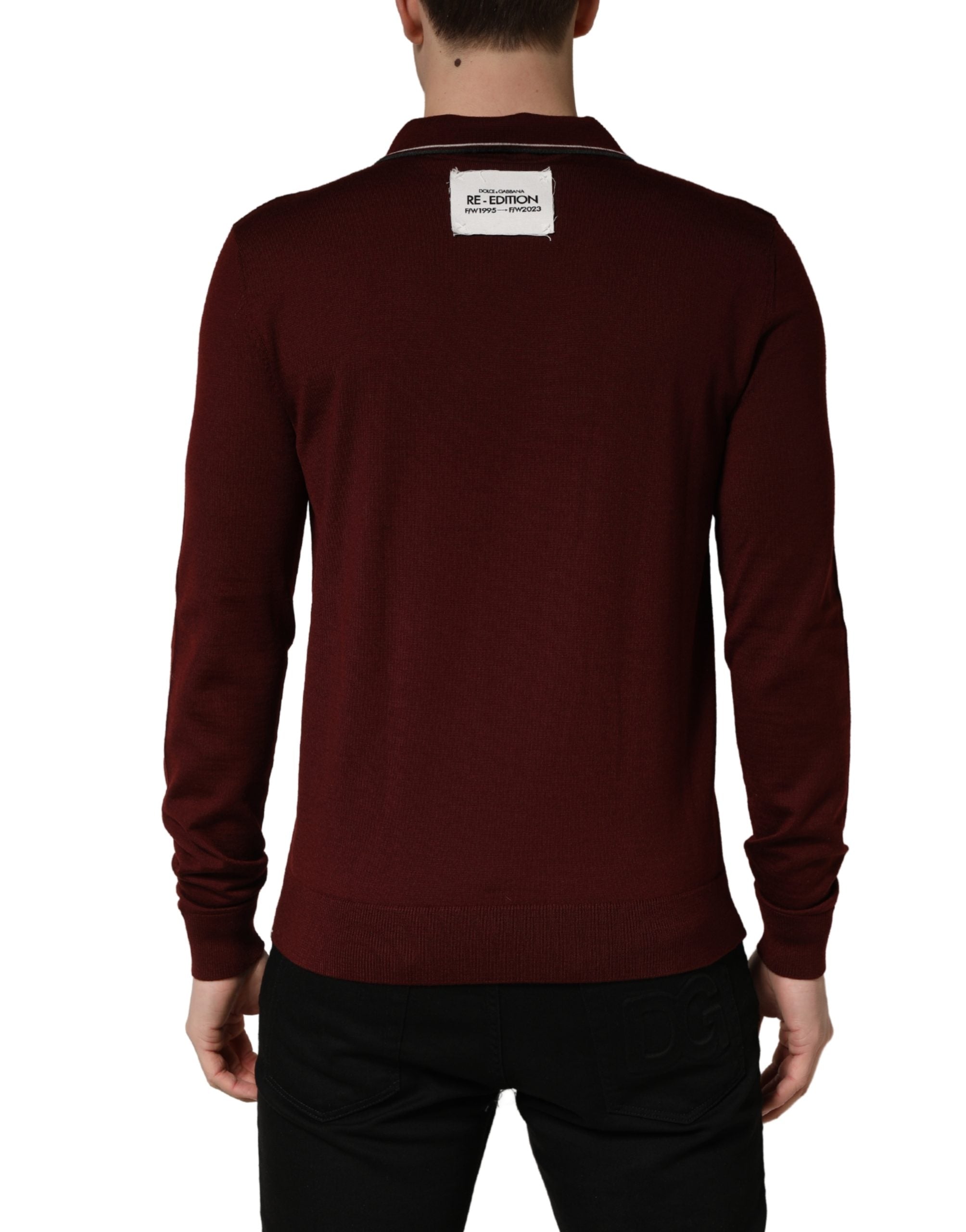 Dolce & Gabbana Maroon Re-Edition Woll-Langarmshirt